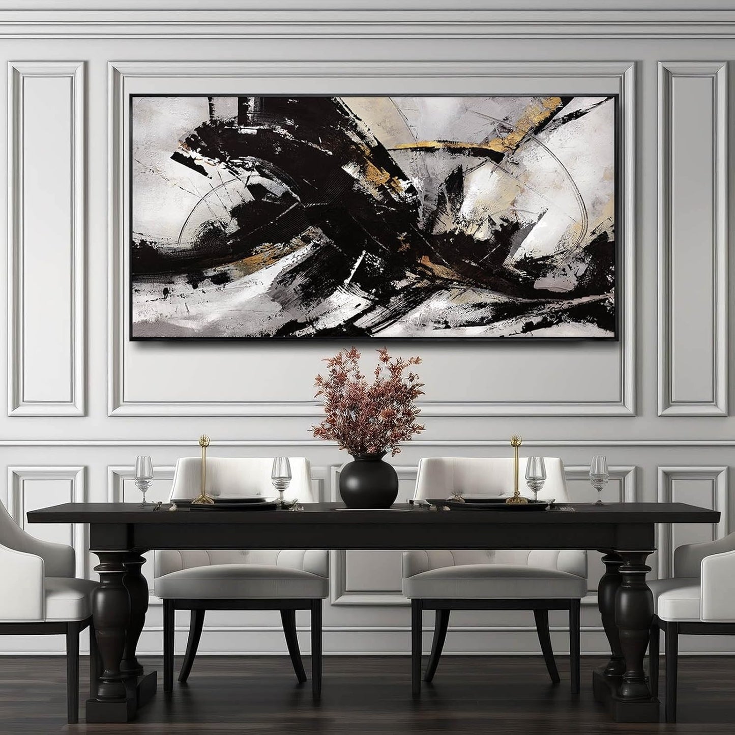 Black Wall Art Abstract Wall Decor for Living Room Framed Wall Art Canvas Art Grunge Artwork Large Office Pictures for Men 24”x48”