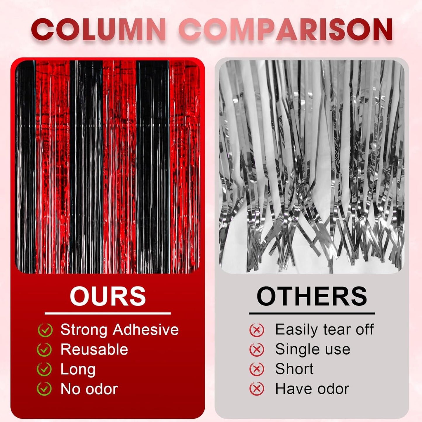 3 Pack 3.3x8.2 Feet Red and Black Foil Fringe Backdrop Curtains, Tinsel Streamers Birthday Party Decorations, Fringe Backdrop for Graduation, Casino, Red Carpet, Halloween Party
