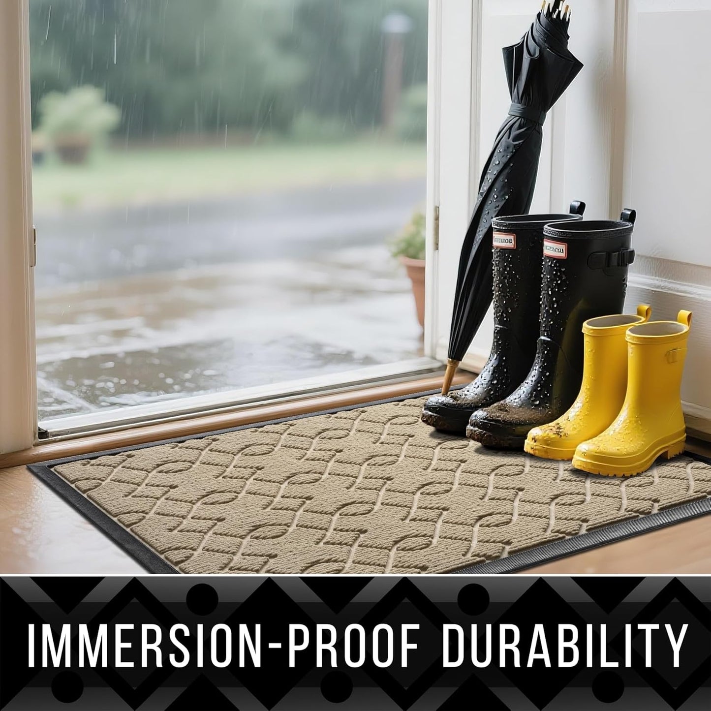 Yimobra Front Door Mat Outdoor Indoor 72x24, All-Season, All-Weather, Heavy Duty Welcome Door Mats Outside Entrance, Non Slip Porch Patio Entrance Mat, Light Beige