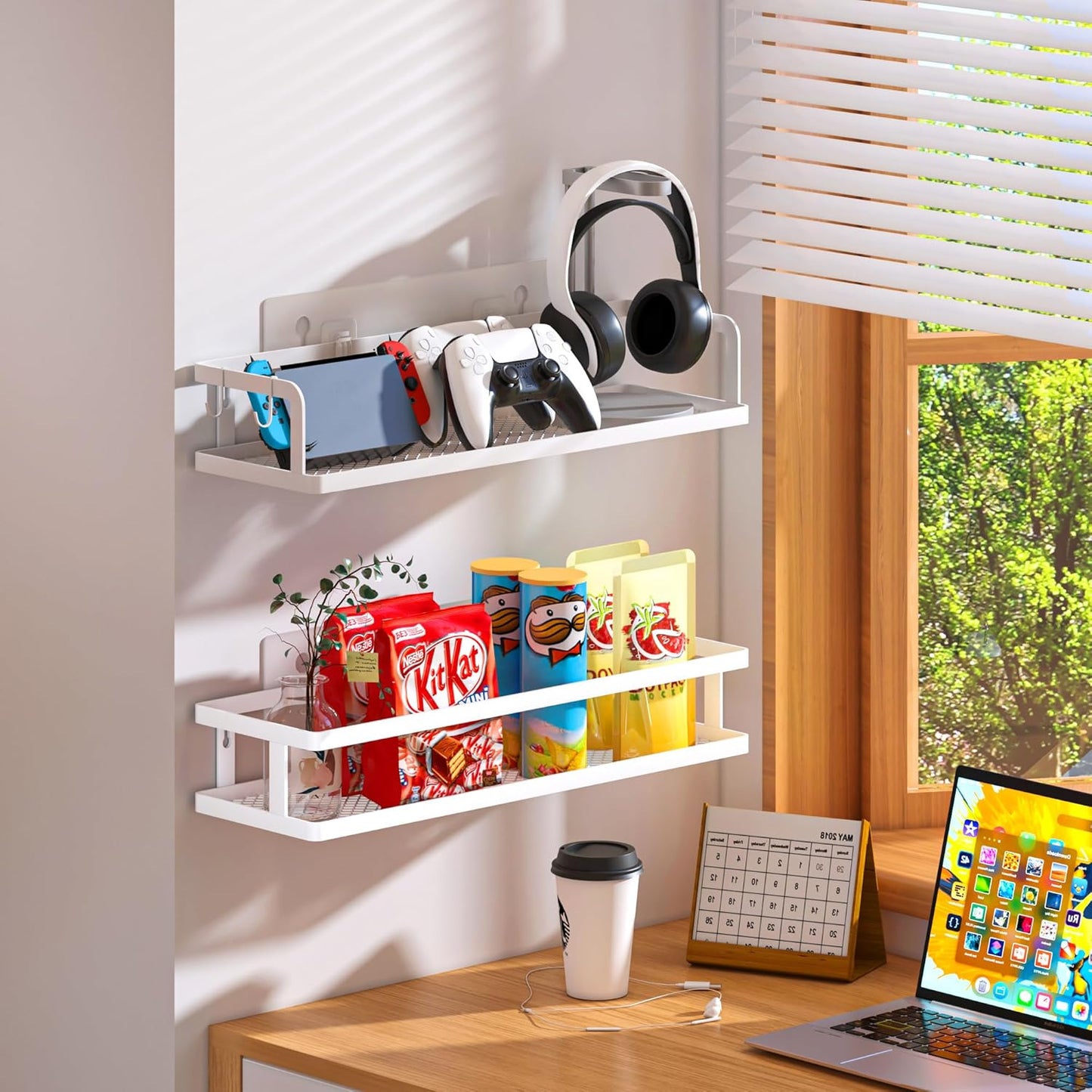 PUSDON Metal Wall Hanging Basket 2 Packs DIY Suitable for Multiple Scenes - Large White Hollowout