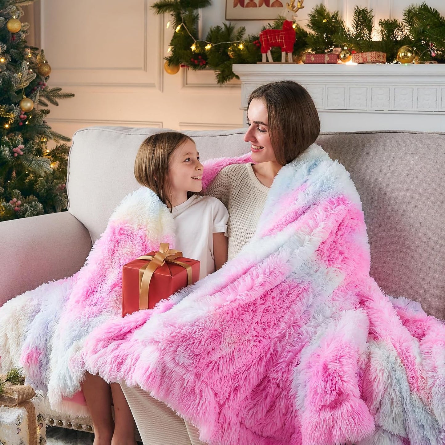 GONAAP Fuzzy Faux Fur Throw Blanket Queen Size Tie-dye Rainbow Super Soft Cozy Plush Fuzzy Shaggy Blanket for Couch Sofa Bed (Tie-dye Rainbow, Queen(90"x90"))