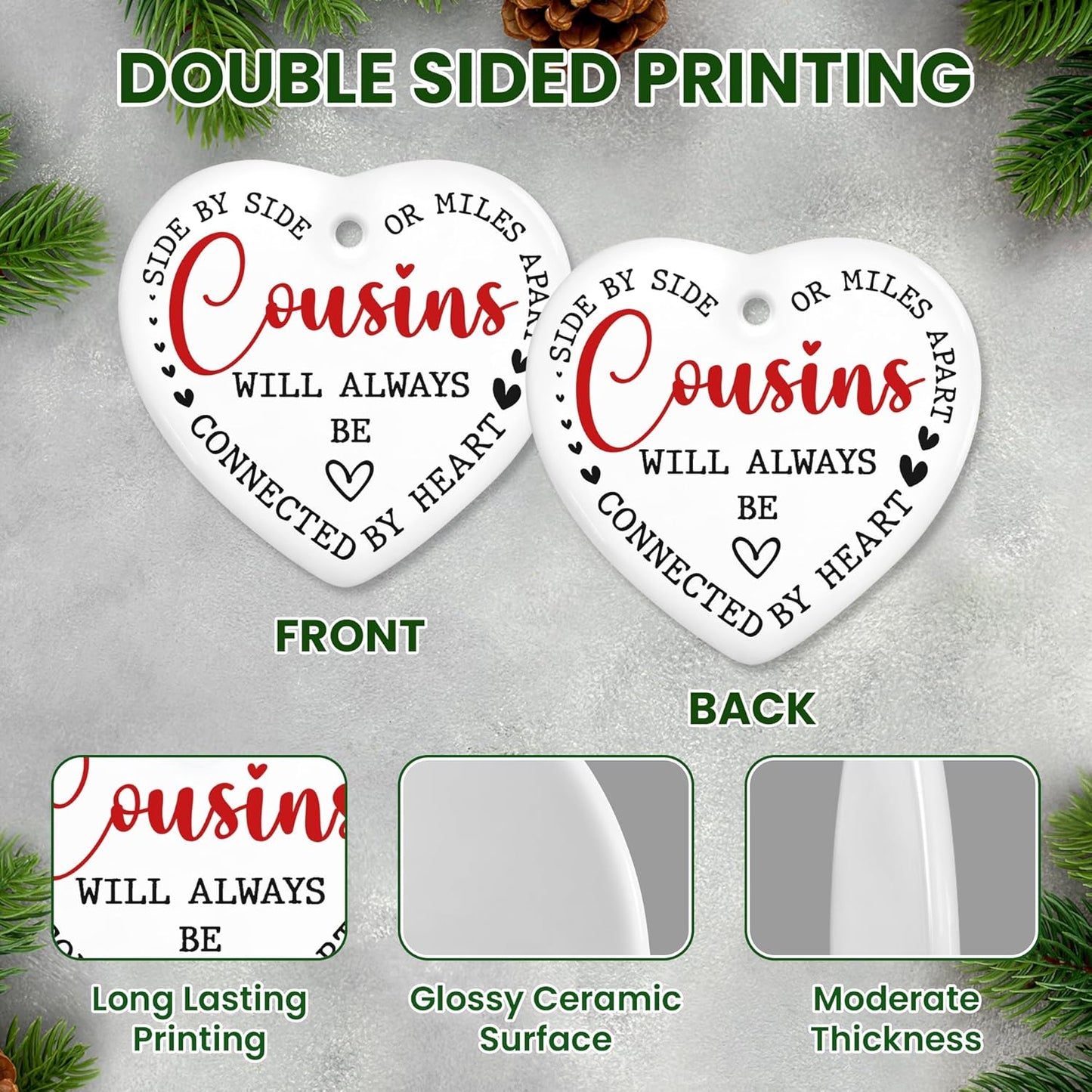 OASSIE Best Cousin Gifts for Women Men - Ceramic Christmas Ornaments 2025 for Tree Decorations - Birthday Long Distance Cousins Gifts for Cousins Female, Cousin Gift Ideas for Christmas Decorations