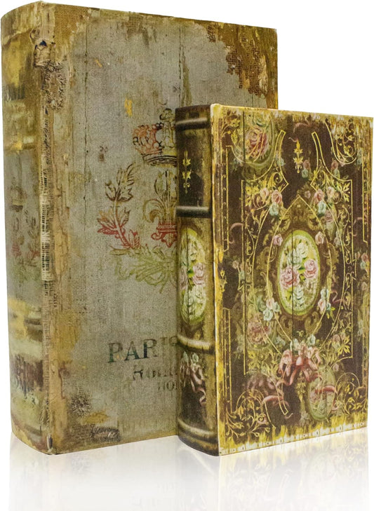 Decorative Book Box Set of 2, Trinket Keepsake Storage Boxes Shaped Storage Box Vintage Style Decorative Book Boxes Antique Books for Decoration Medal Pattern