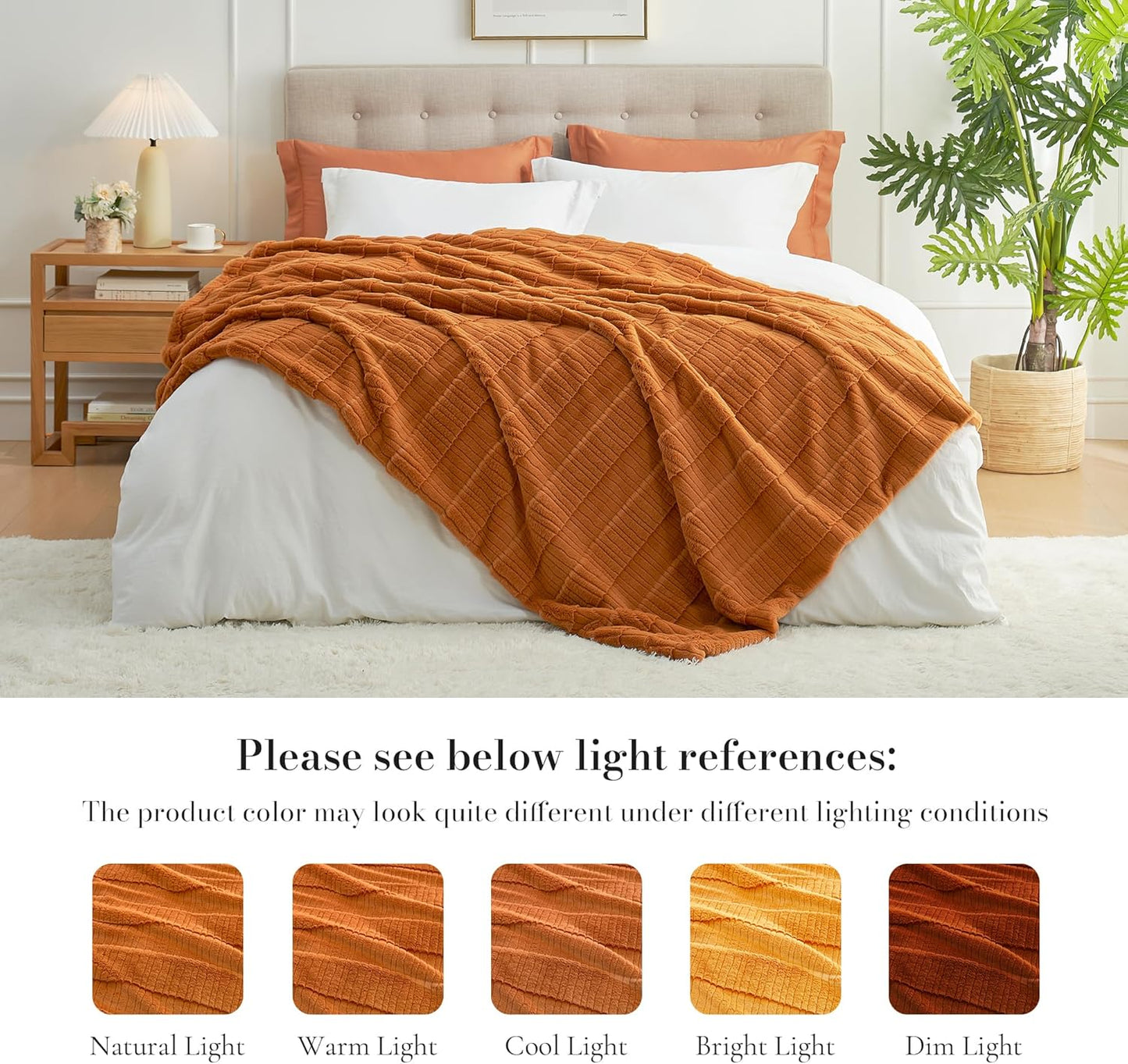 Amélie Home Luxury Striped Faux Fur Throw Blanket for Couch, Embossed Split Fur Cozy Fuzzy Fluffy Luxurious Soft Plush Sofa Chair Bed Gift Blankets for Women Men Wife Friend, 88"x90", Brown