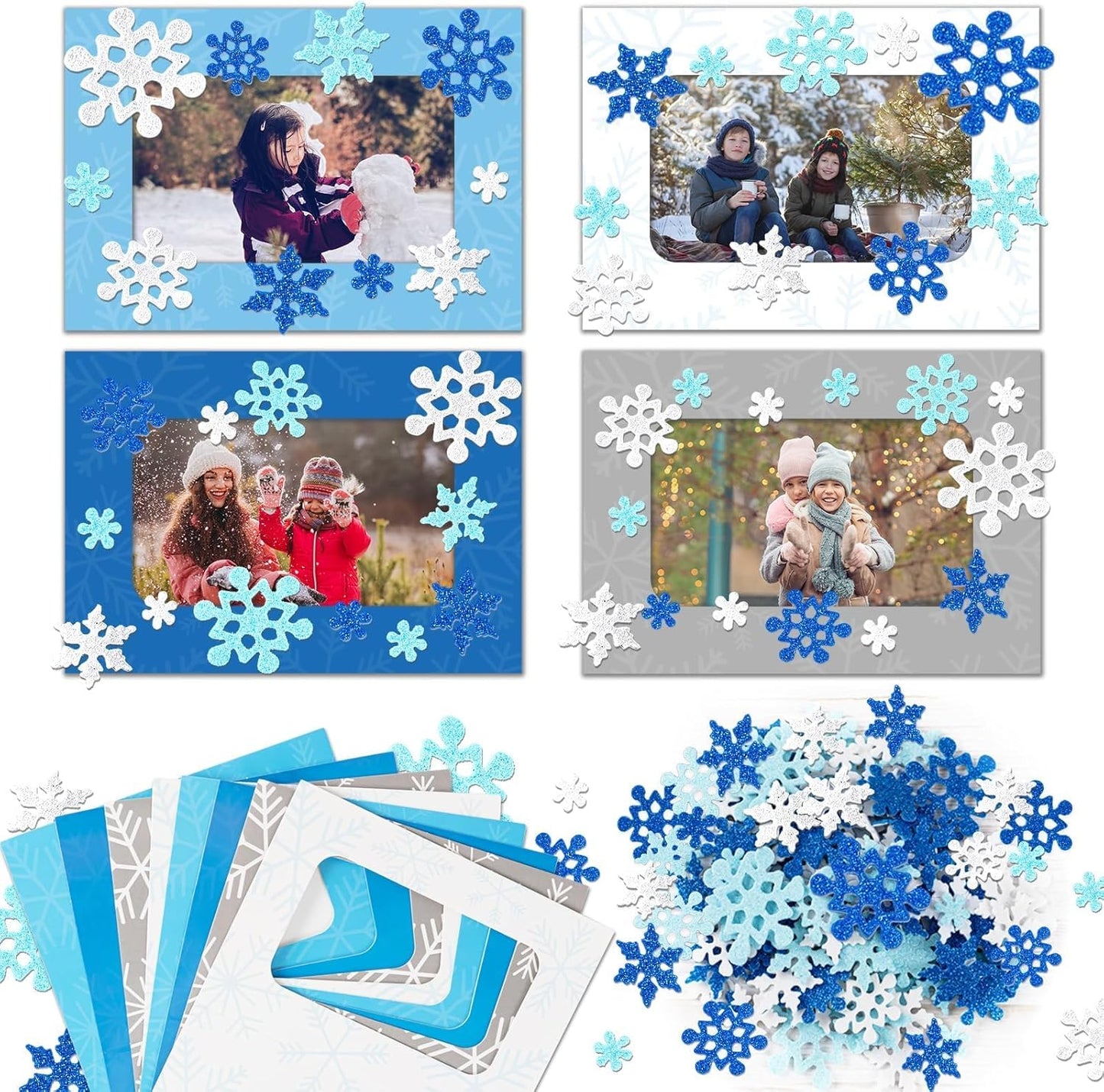 28 Packs Winter Picture Frame Craft Kits for Kids, Christmas Holiday DIY Photo Frame Crafts Snowflake Hanging Ornaments for Xmas Tree Winter Holiday Art Party Favor Home Classroom Game Activities