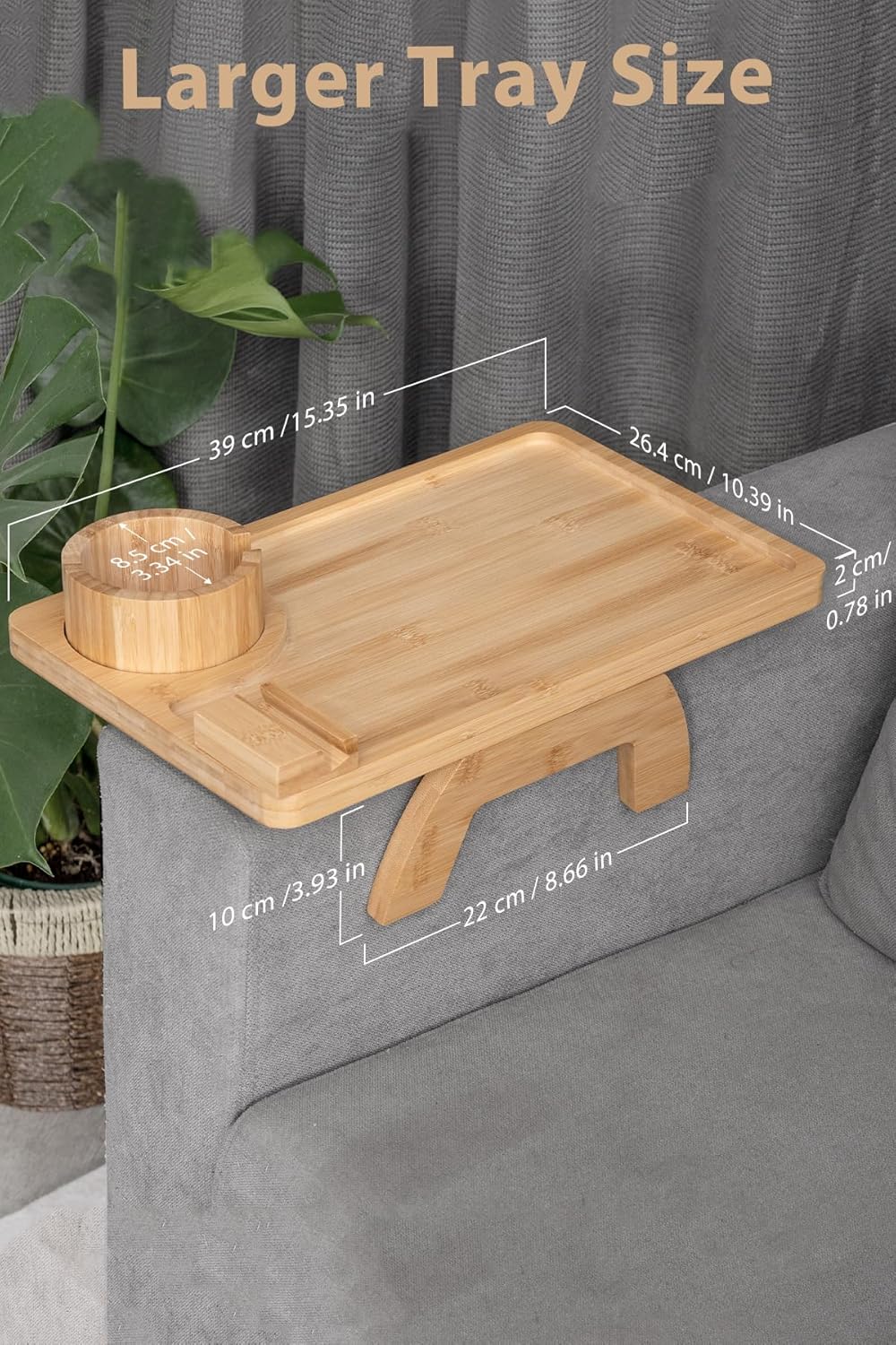 Sofa Arm Tray, Bamboo Large Couch Cup Holder, Portable Anti-Spill Sofa Armrest Tray for Beverage, Snacks, Phone, Remotes