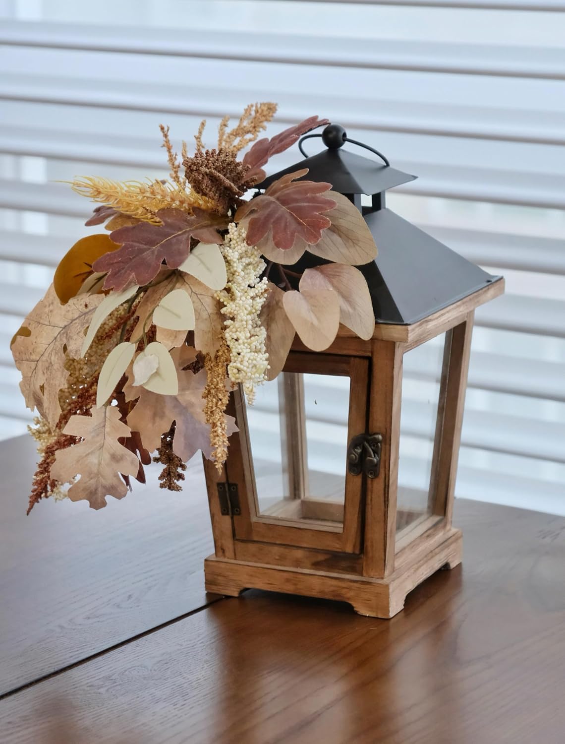 Fall Themed Decorative Wooden Hurricane Candle Lantern - Candle Holder Fall Decor for Home Farmhouse Indoor Outdoor Table Shelf - 14" Tall