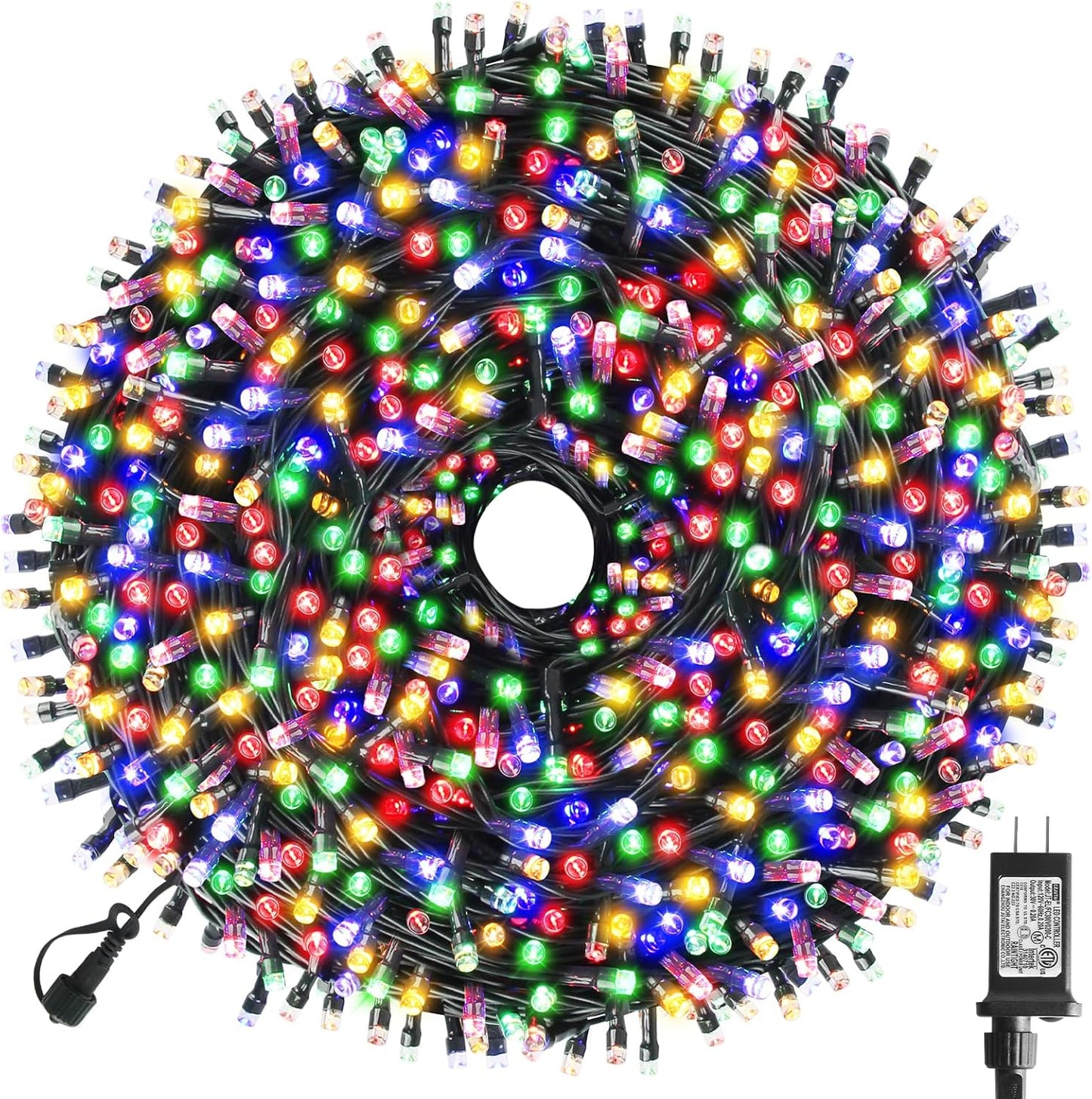 XTF2015 Christmas String Lights 170FT 500 LED, End-to-End Plug 8 Modes Memory Function with Timer - UL Certified - Outdoor Indoor Fairy Christmas Lights for Tree, Patio, Garden, Holiday (Multicolor)