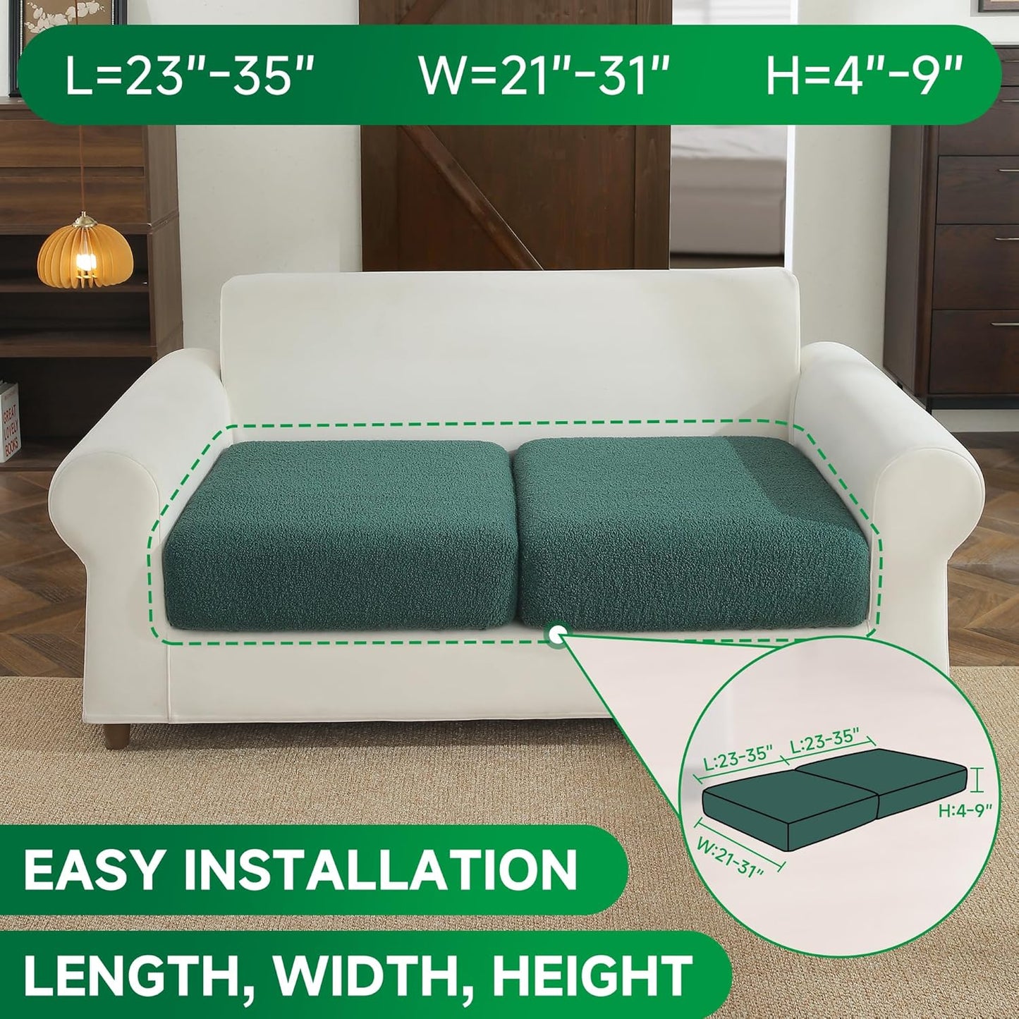Couch Cushion Covers for Sectional Sofa, Stretch Soft Sofa Slipcovers Washable Wear-Resistant Universal Furniture Protector for Living Room(2 Seaters Covers, Green)