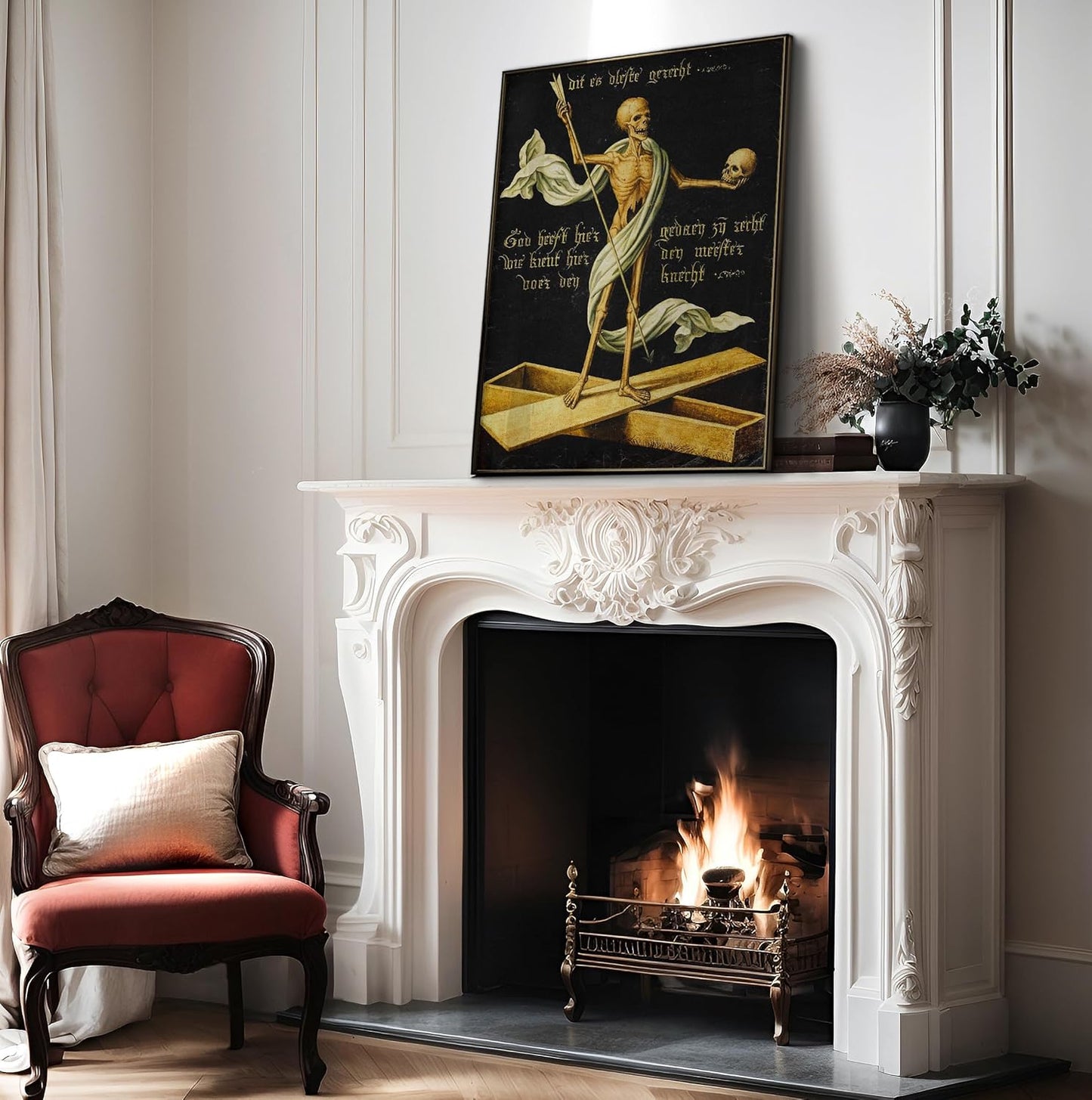 Poster Master Vintage Medieval Poster - Retro Gothic Print - Gift for Artist, Friend - Allegory of Life and Death, Skeleton, Dark, Skull - Wall Decor for Home, Living Room, 24x32 Unframed Wall Art