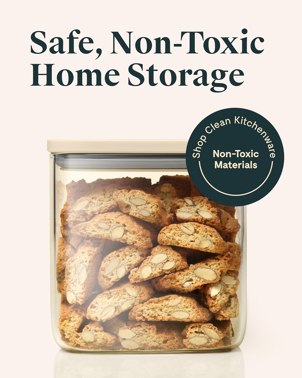 Caraway 2.5qt Glass Airtight Food Storage Container with Lid – Non-Toxic, BPA-Free Kitchen Storage Container – Stackable, Space-Saving Airtight Container for Dry Goods and More - Cream