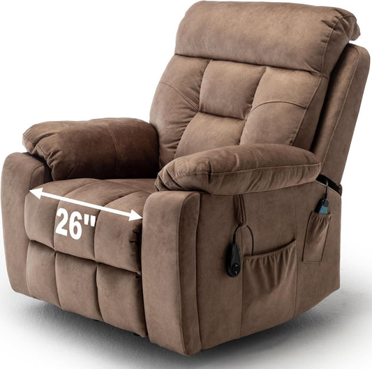 Power Lift Recliner Chair for Elderly, Lazy Boy Recliner Chair with Massage and Heating, 26in Extra Wide Recliner Seat with Cup Holder, Adjustable Electric Reclining Chair for Big Man