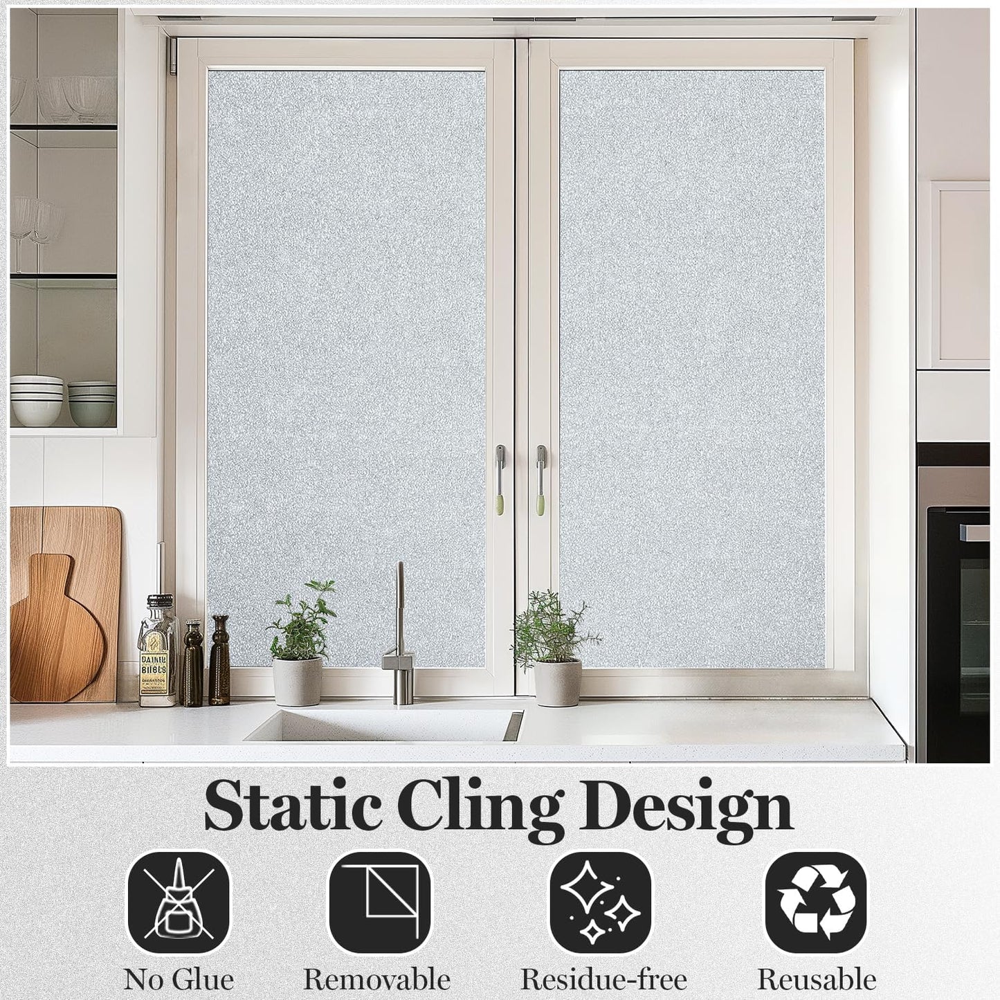 DUOFIRE Window Privacy Film, Sparkling Frosted Glass Window Film, UV Blocking Non-Adhesive Static Cling Windows Clings, No Glue Removable Windows Coverings for Home Office Bathroom, 11.8 X 78.7 inch