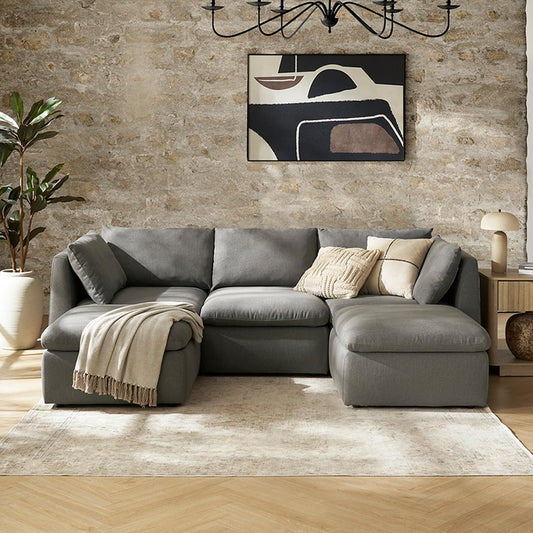 mopio Oversized Modular Sectional Sofa with Fully Removable Covers and Storage, Convertible U, L-Shaped and Sleeper Sectional, Modern Couches with Ottoman Chaise (Stone Gray Fabric, 5 Seats, U)