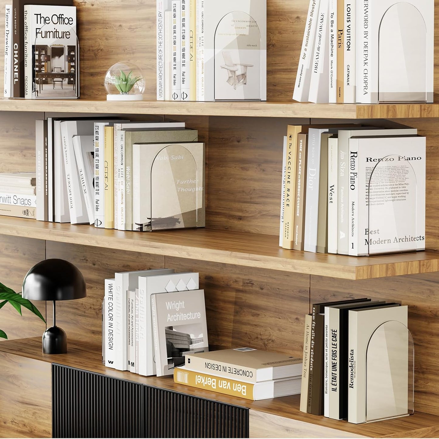 Lulonpon 4 Pieces Book Ends, Bookends, Books End for Shelves, Books End for Heavy Books, Clear Bookends, Acrylic Book Ends for School, Library,Desktop Organizer and Book Shelves