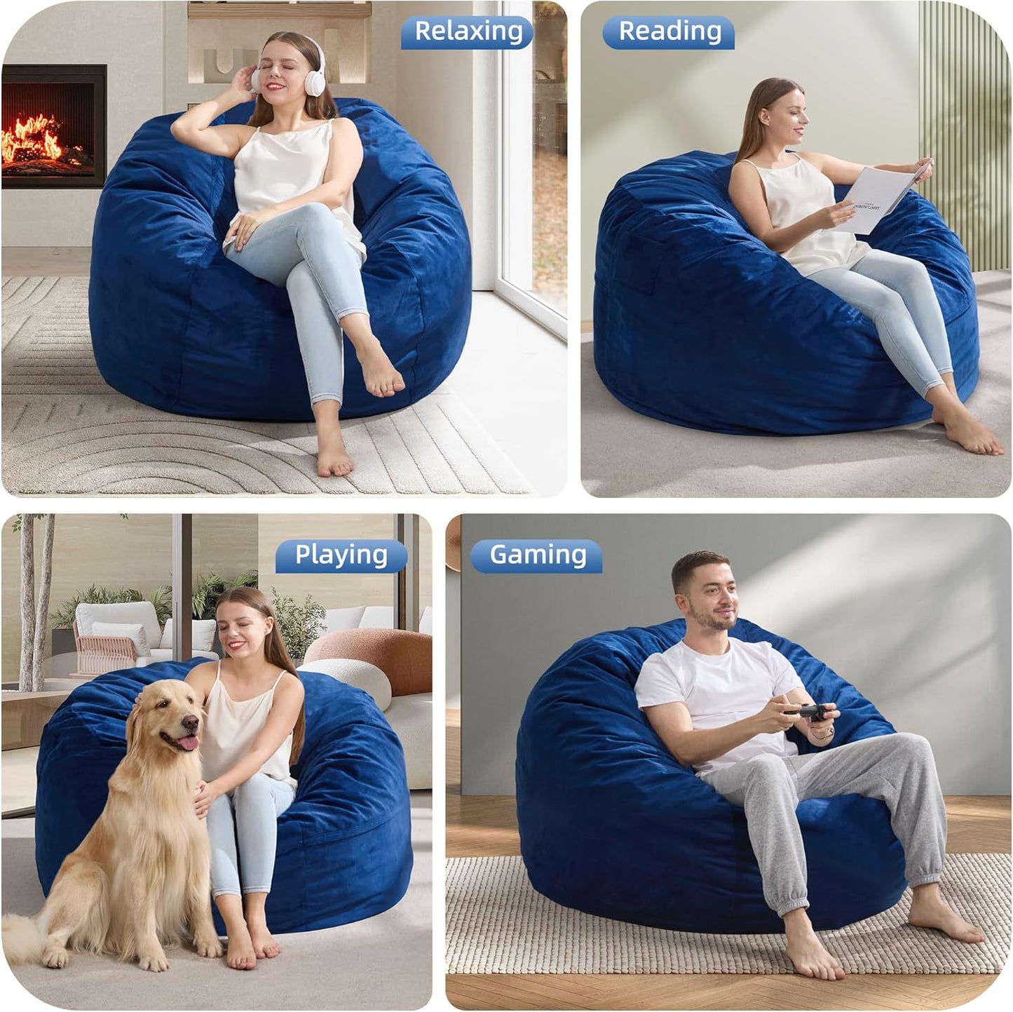 Hobestluk 4FT Bean Bag Chair Giant Bean Bag Chairs for Adults Large Bean Chairs with Removable Cover, Beanbag Chair with Filler, Adult Bean Bag Chairs for Living Room, Bedroom