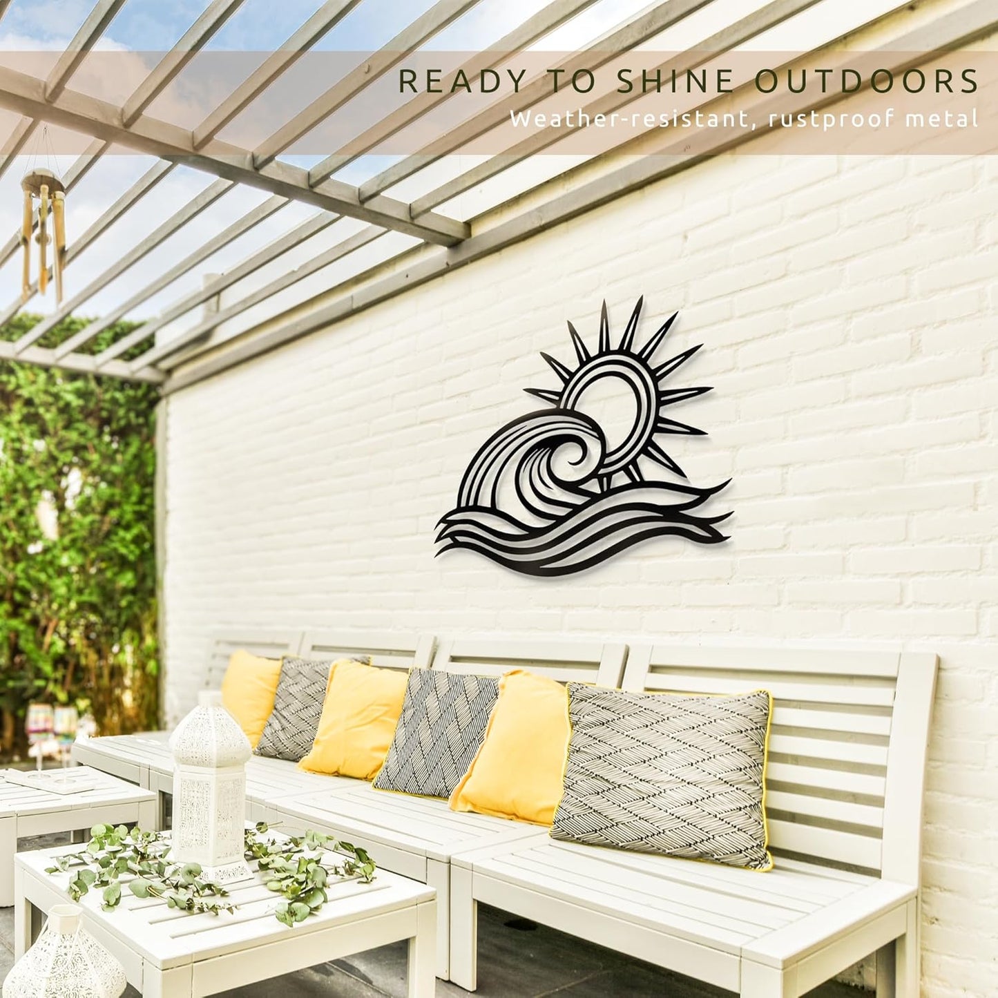 Wita Home Ocean Wave Metal Wall Art, Sun Beach Decor, Coastal Large Wall Sculpture for Home, Indoor/Outdoor Use, Nautical Wall Hanging, Eye-Catching Addition to Living Room (Black, 40 x 23 inches)