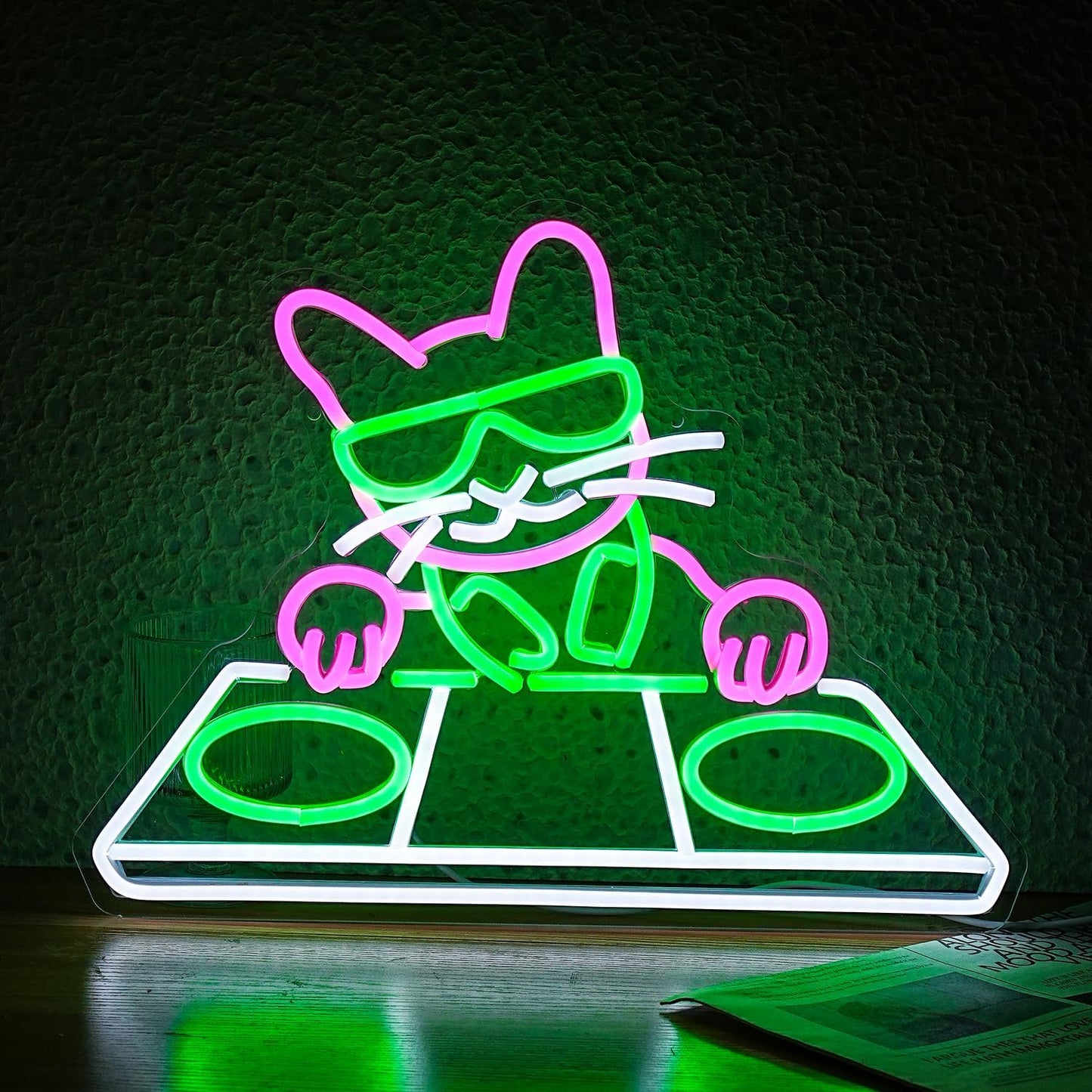Cat DJ Player Neon Sign Dimmable DJ Player Led Neon Light for Wall Decor USB Powered Cool Neon Light Sign for Bar Party Man Cave Bedroom Art Wall Decoration