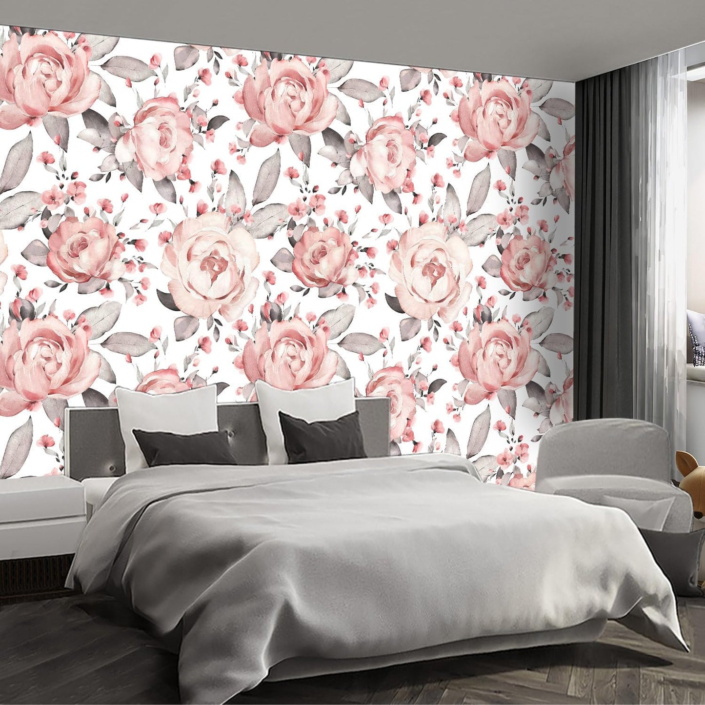 Pink Floral Wall murals Peel and Stick Flowers Wallpaper for Bedroom Living Room - 85"x118"