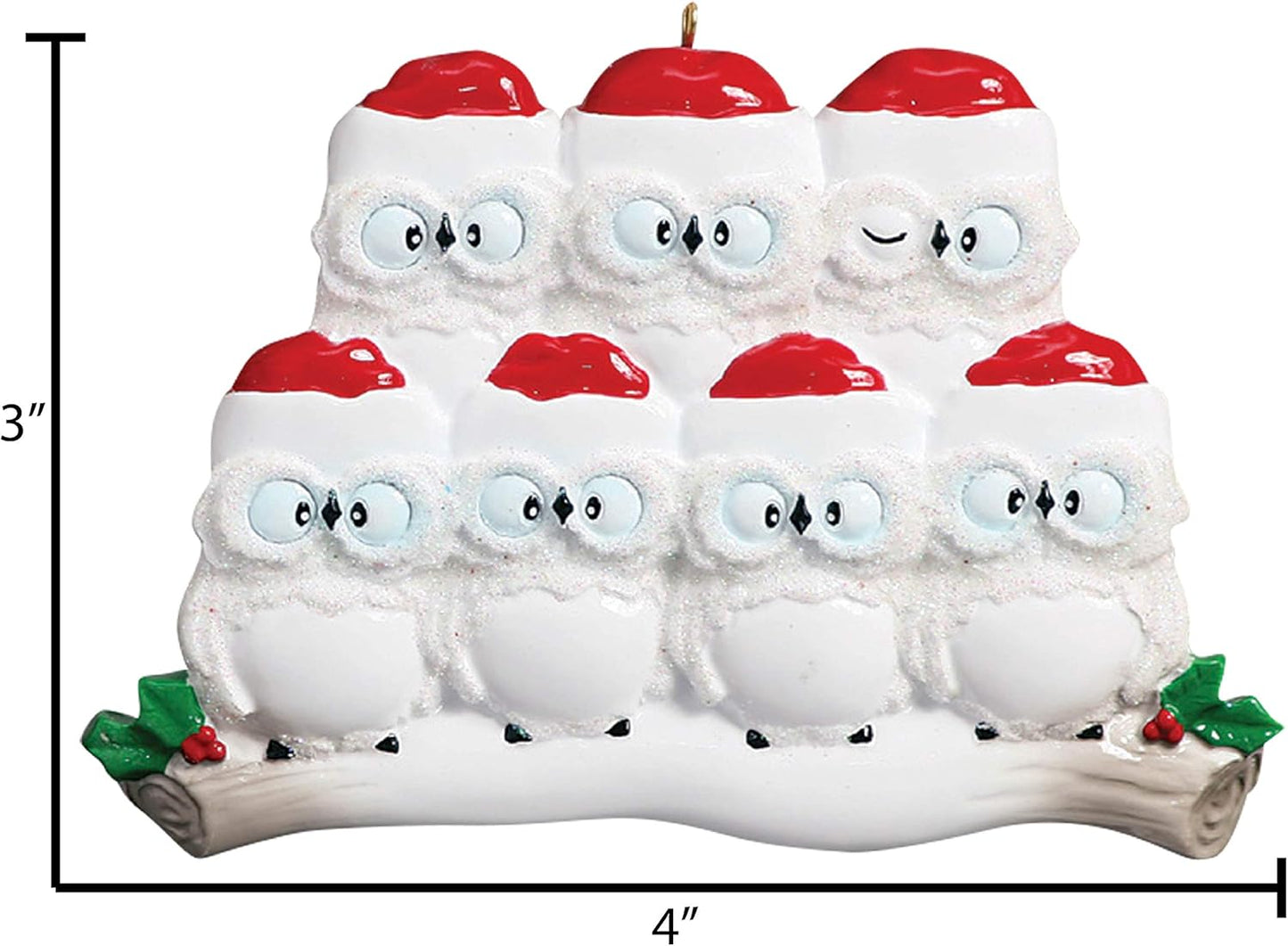 Owl Family of 7 Ornament 2025 Personalized Family Christmas Ornaments 2025 | White Holiday Keepsake Woodland Owls Personalized Tree Ornaments for Grandchildren, Siblings & Grandkids of Seven Ornament