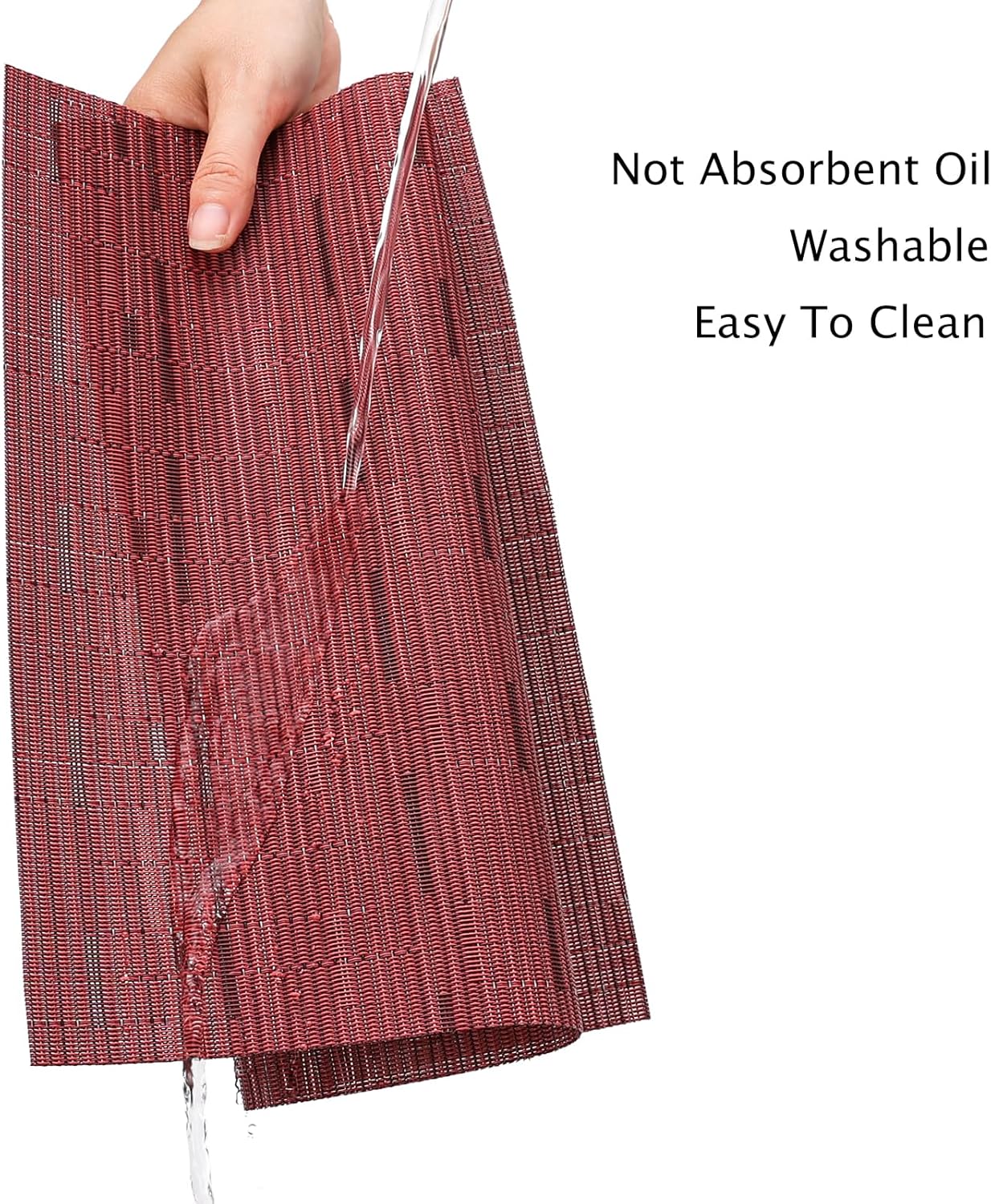 Myir JUN Placemats Set of 8, Vinyl Woven Placemats Place Mats Indoor Set of 8 Washable Table Mats Non-Slip Place mats for Dining Table (Red, Set of 8)