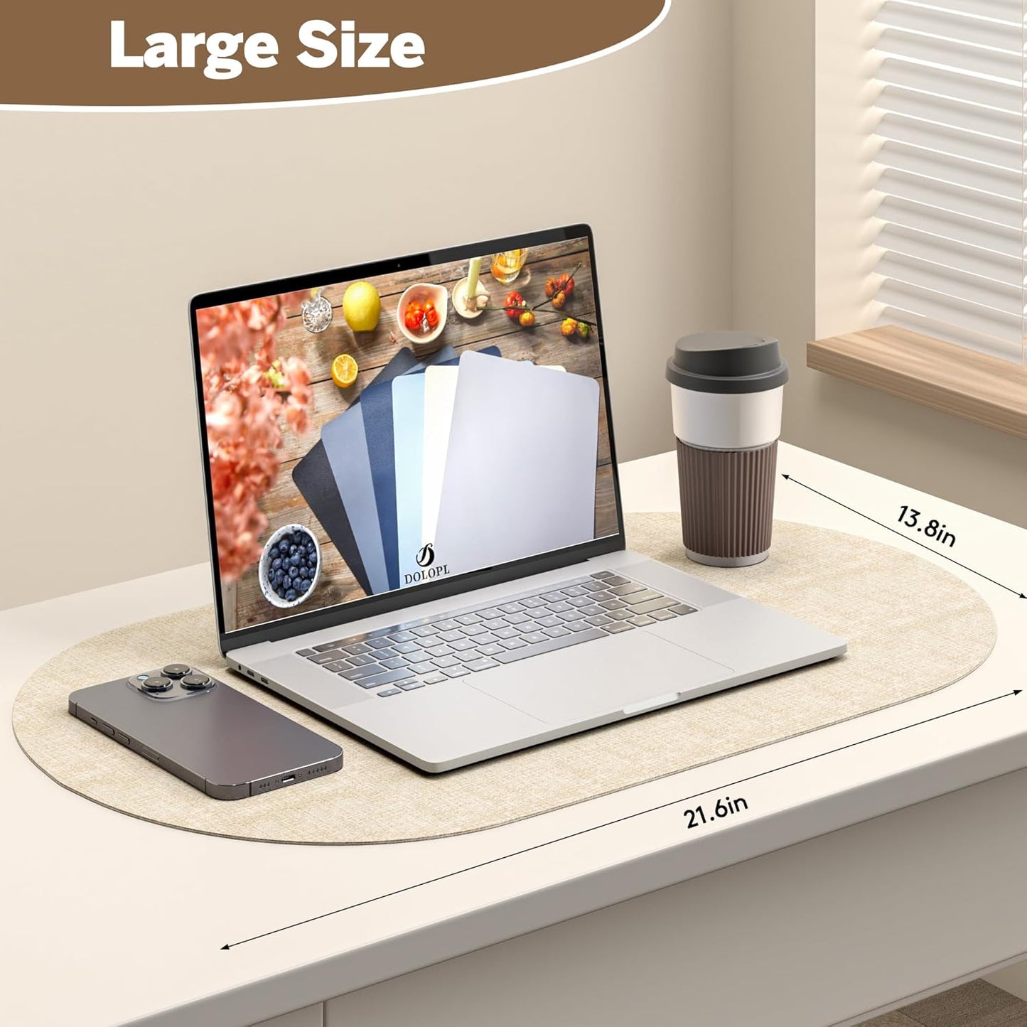 DOLOPL Placemats Set of 6, Oval Large Beige Place Mats for Kitchen Dining Room Table Decorations, Faux Leather Anti Slip Waterproof Dining Table Place Mats for Indoor & Outdoor Use(13.8"x21.6")