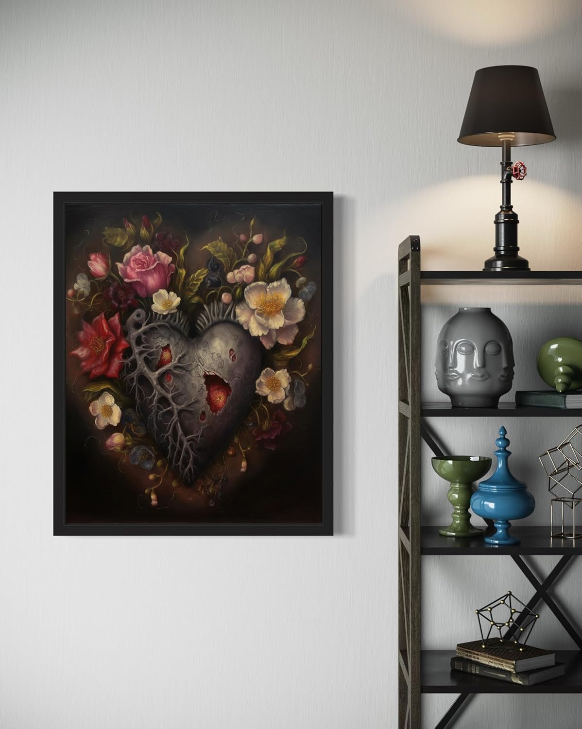 Gothic Heart Poster Art Print, Halloween Scary Vintage Wall Art Academia Spooky Painting Decoration for Horror Prints, Posters Bedroom Decor 89 (Gothic Heart, 16 x 20 inches, Unframed)