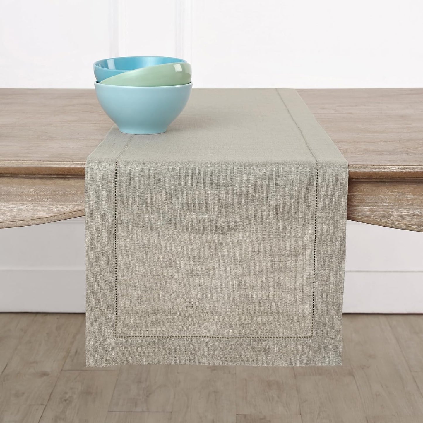 Solino Home Linen Natural Table Runner 36 Inches - Classic Hemstitch, 100% Pure Linen Coffee Table Runner 14 x 36 Inch Ideal for Dresser Tables - Fall, Autumn, Halloween, Thanksgiving