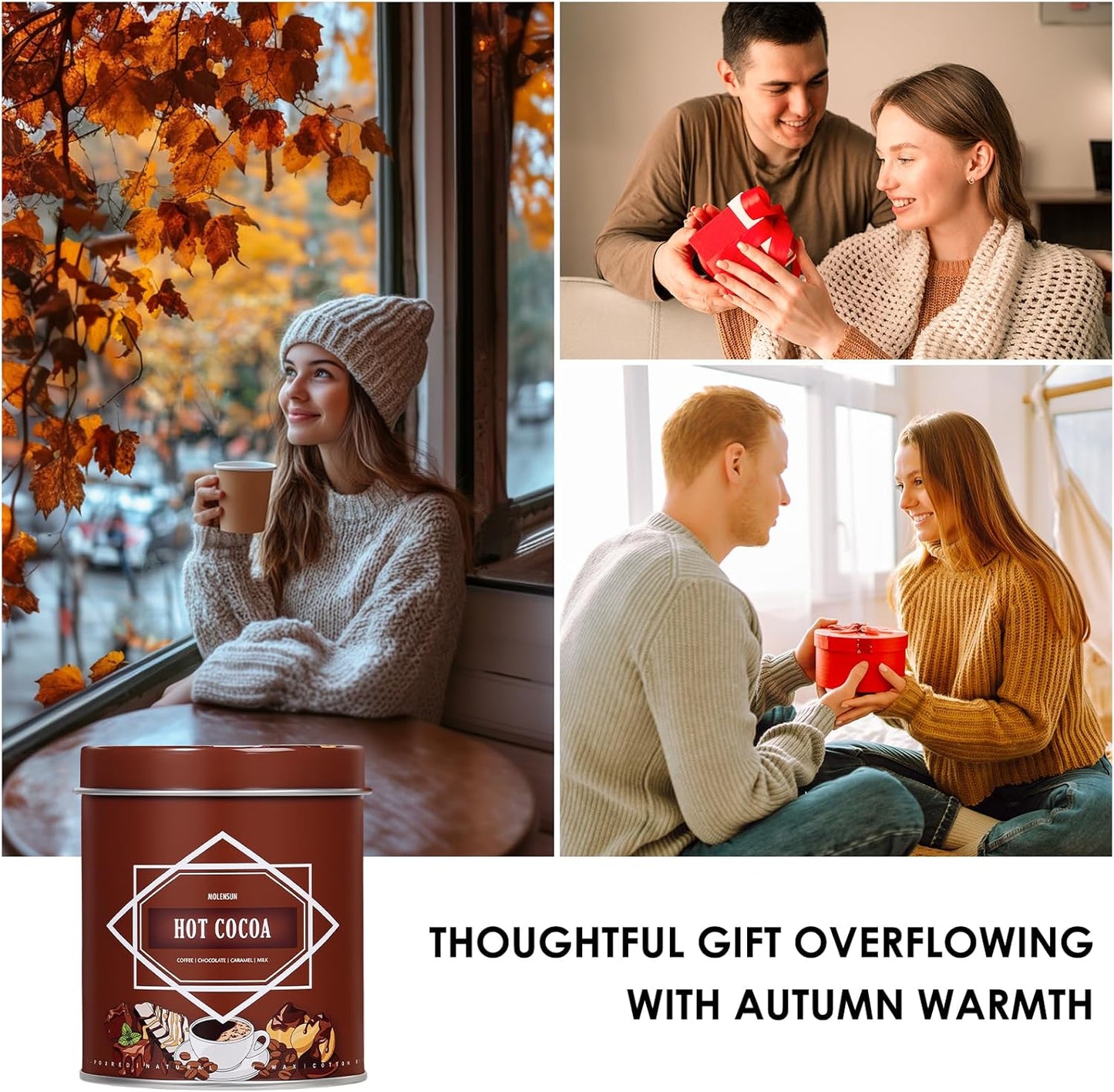 Hot Cocoa Fall Scented Candle – 9 oz Soy Wax in Travel-Friendly Reusable Tin, Non-Toxic & Clean Burning, 50-Hour Burn – Cozy Autumn Fragrance, Holiday Gift & Fall Decor for Women & Men