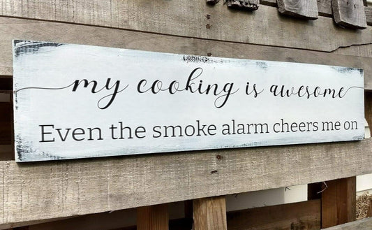 Funny Kitchen Sign, My Cooking is So Awesome, Farmhouse Kitchen Wall Decor,Rustic Quote Wooden Plaque Hanging for Housewarming (Cooking) 4x16 Inch