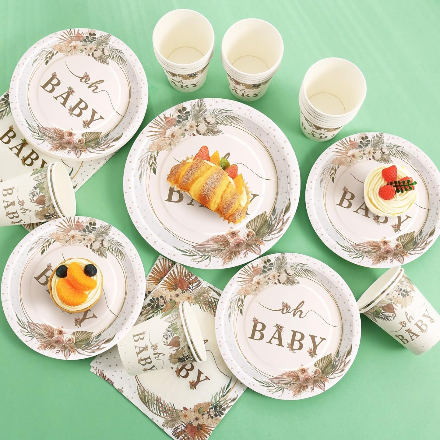 168 Pcs Boho Its A Girl Baby Shower Decorations, Boho Baby Shower Plates and Cups and Napkins Sets, for Baby In Bloom Oh Baby Western Girl, Summer Fall Woodsy Rustic Neutral, Serves 24