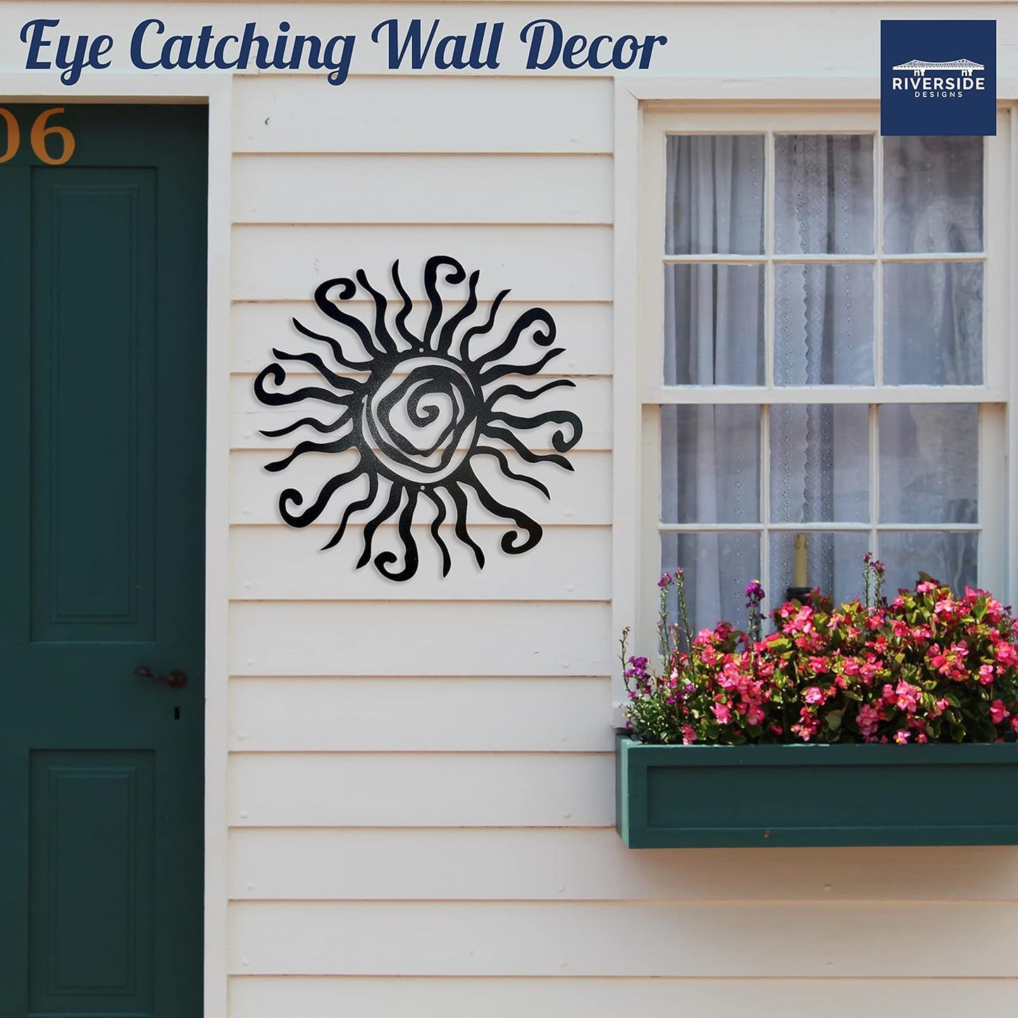 Riverside Designs Wacky Sun Metal Wall Art Indoor/Outdoor Decor - 36" Black Rust Proof Wall Sculpture - Made in USA - Ideal for Bedroom, Garden, Home, Patio and Farmhouse