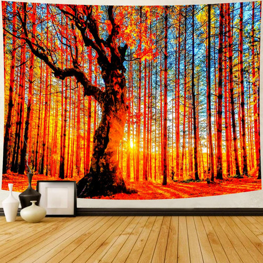 Delur Sunset Forest Tapestry Tree of Life Tropical Rainforest Landscape Tapestry Wall Hanging Scenic Nature Woodland Natural Sunrise Headboard for Bedroom Living Room Home Decor (51.2" x 59.1")