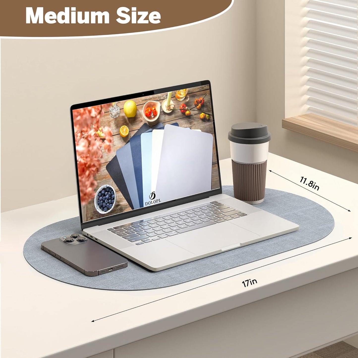 DOLOPL Placemats Set of 6, Oval Reversible Wipeable & Heat Resistant Place Mats, Modern Faux Leather Table Mats for Kitchen, Neutral Tablemats for Dining Table Decor, Wedding, Party(Dusty Blue)