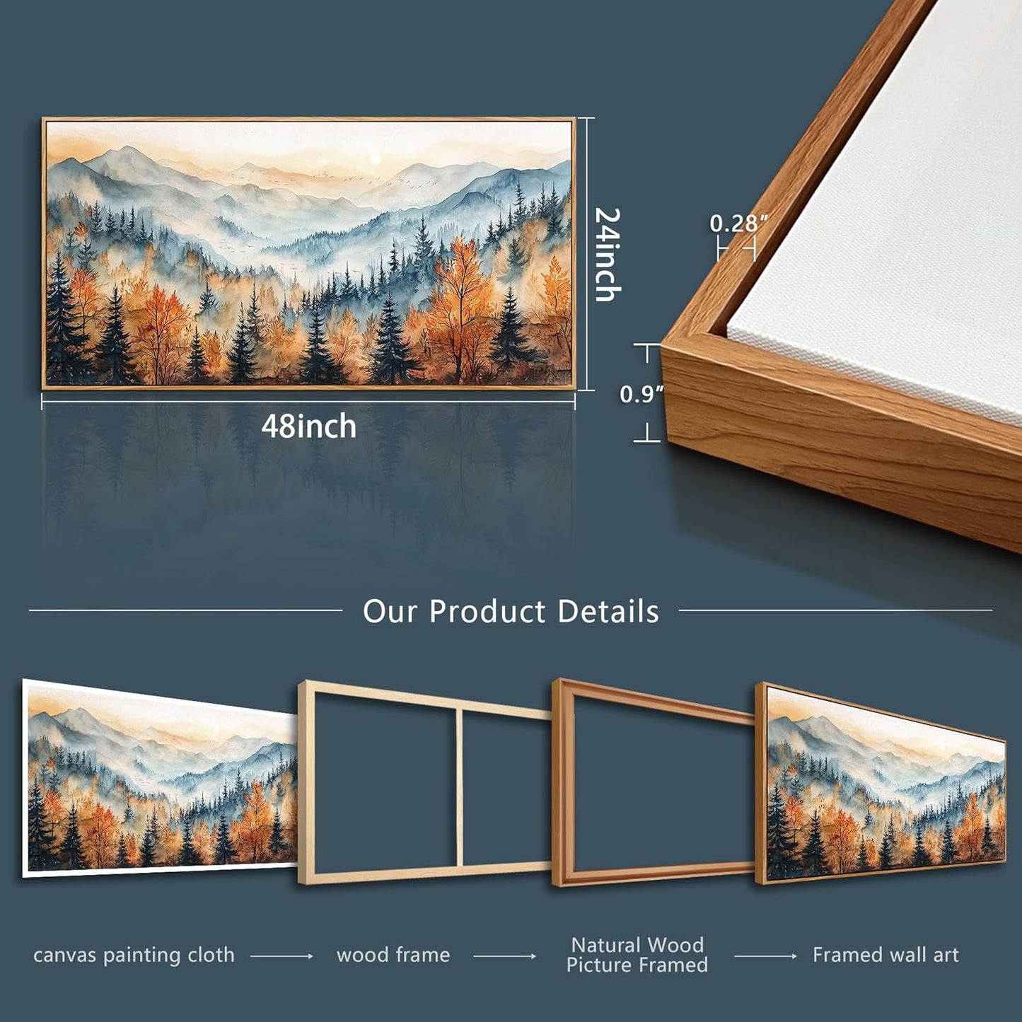 KELIYUAN Large Canvas Wall Decor For Living Room Wall Art For Bedroom Office Murals Abstract Mountain Forest Painting Farmhouse Wall Pictures Modern Room Home Decor Aesthetics Wood Framed 24"X48"