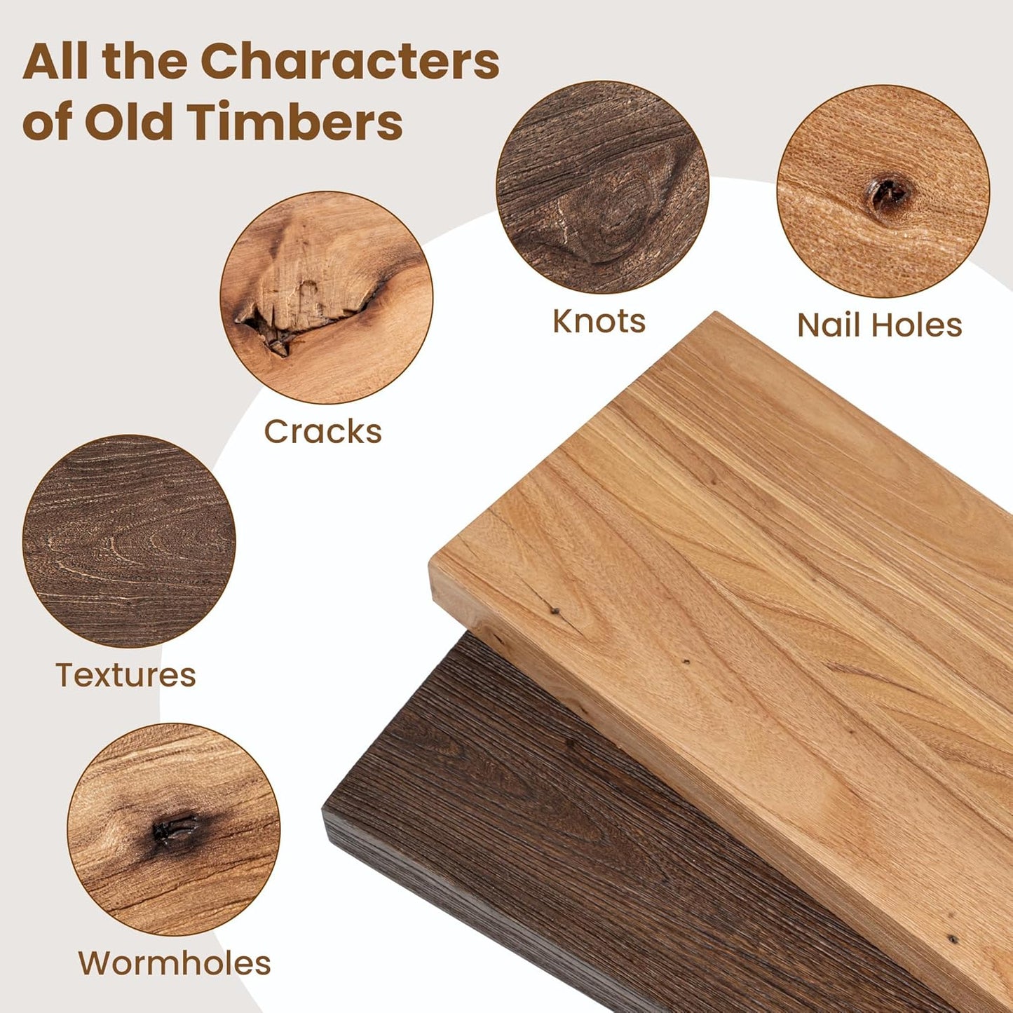 Floating Shelves for Wall Decor, 8" Deep Rustic Solid Elm Wood Floating Shelves Wall Mounted, Wall Shelves with Invisible Bracket for Living Room Bathroom Bedroom Kitchen, 40 Inch Set of 1, Natural