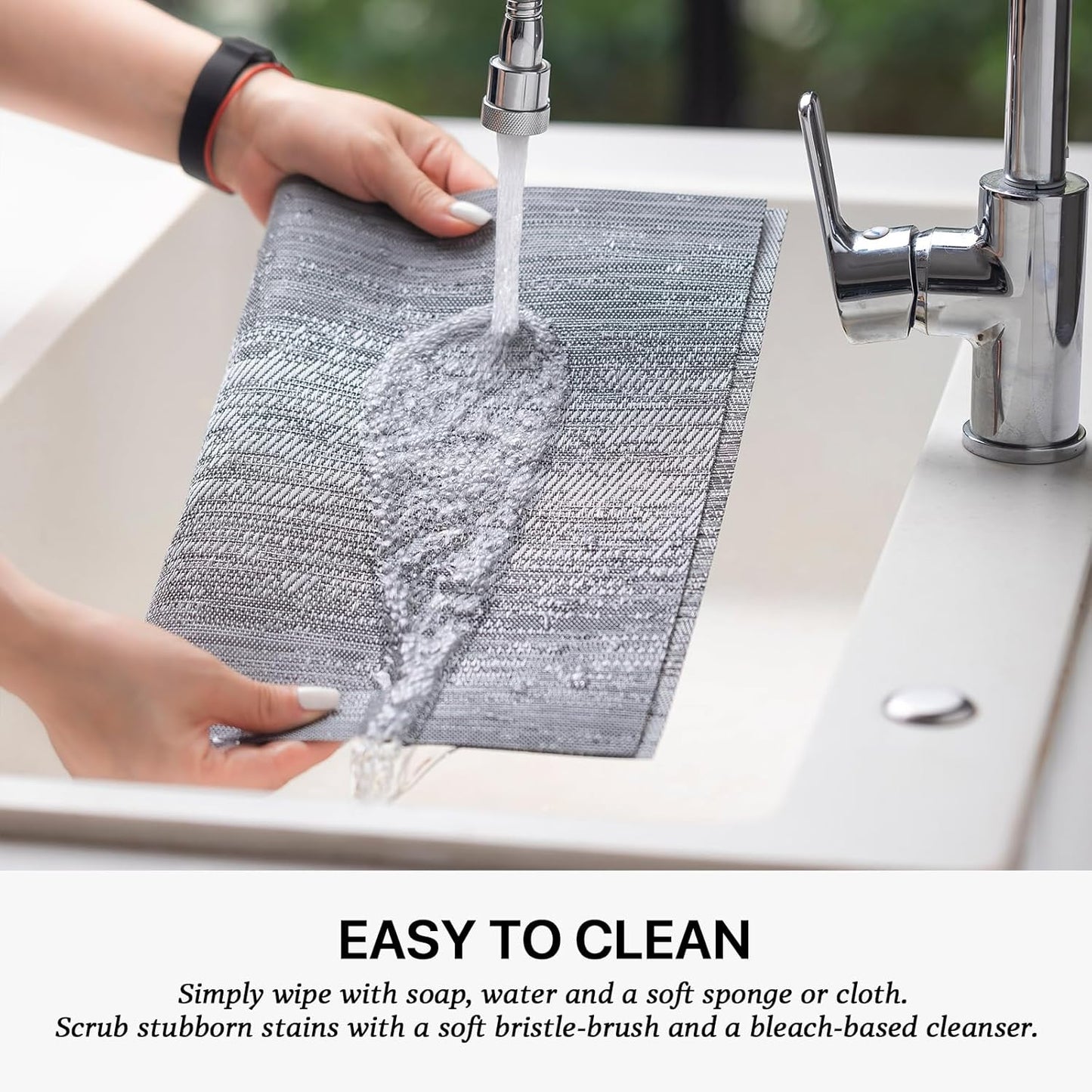 LEXMORE Placemats Set of 4 Vinyl/Plastic Woven Place Mats for Kitchen Table Indoor/Outdoor Washable Placemat Wipeable Dining Table Mats(Ombre Gray)