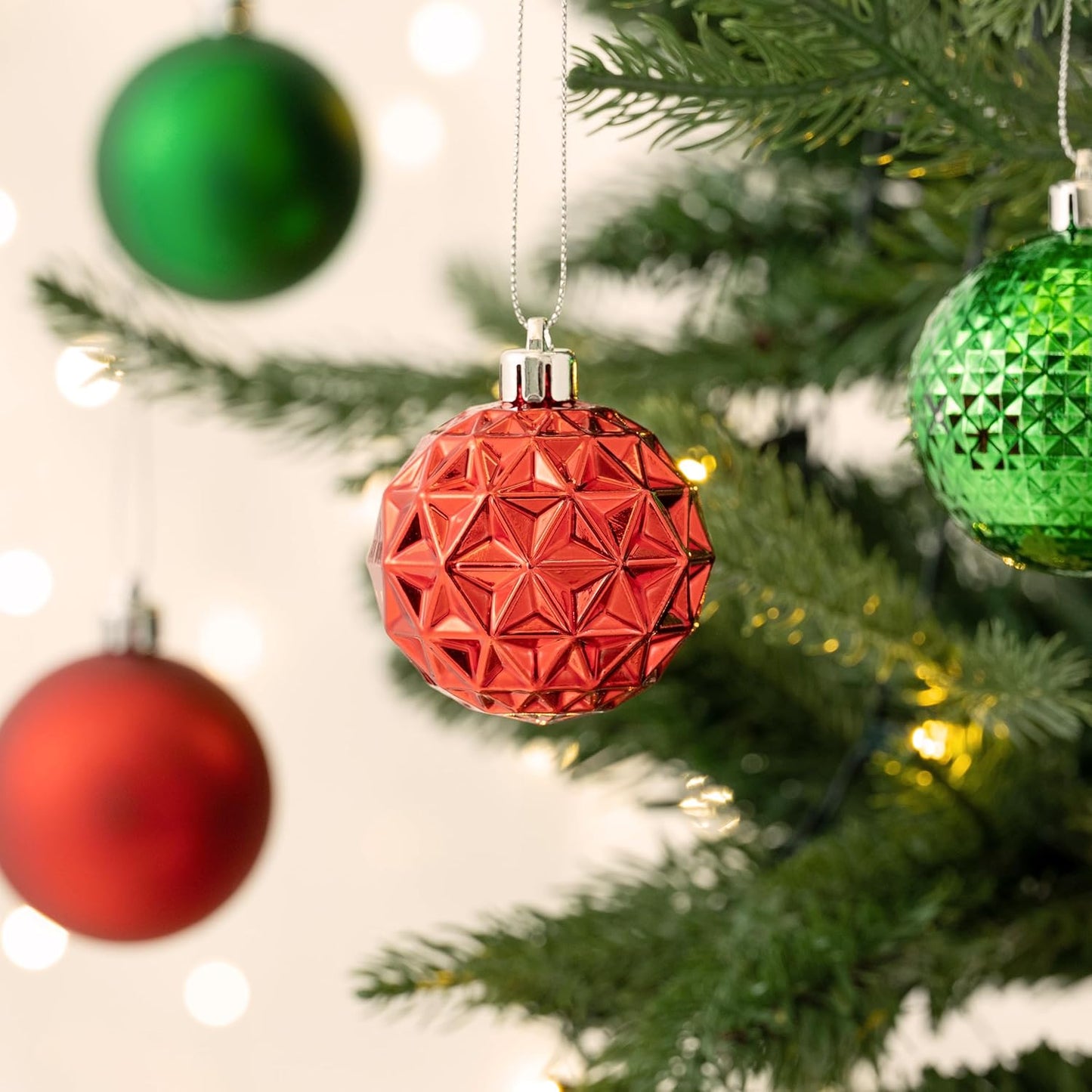 Valery Madelyn Christmas Tree Decorations Ornament Set for Fall Halloween, 50ct 2 Inches Red Green and White Shatterproof Christmas Ball Ornaments Hanging Xmas Holiday Party Decor