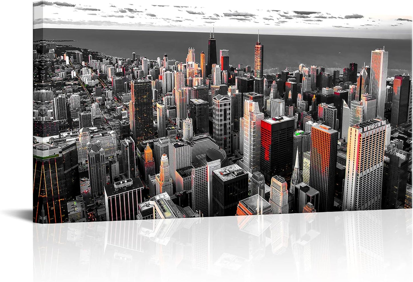 Nachic Wall Black and White Chicago Canvas Print Art Modern Chicago Downtown at Sunset Pictures Painting Modern Cityscape Giclee Artwork for Home Office Living Room Bedroom Decoration 24x48Inches