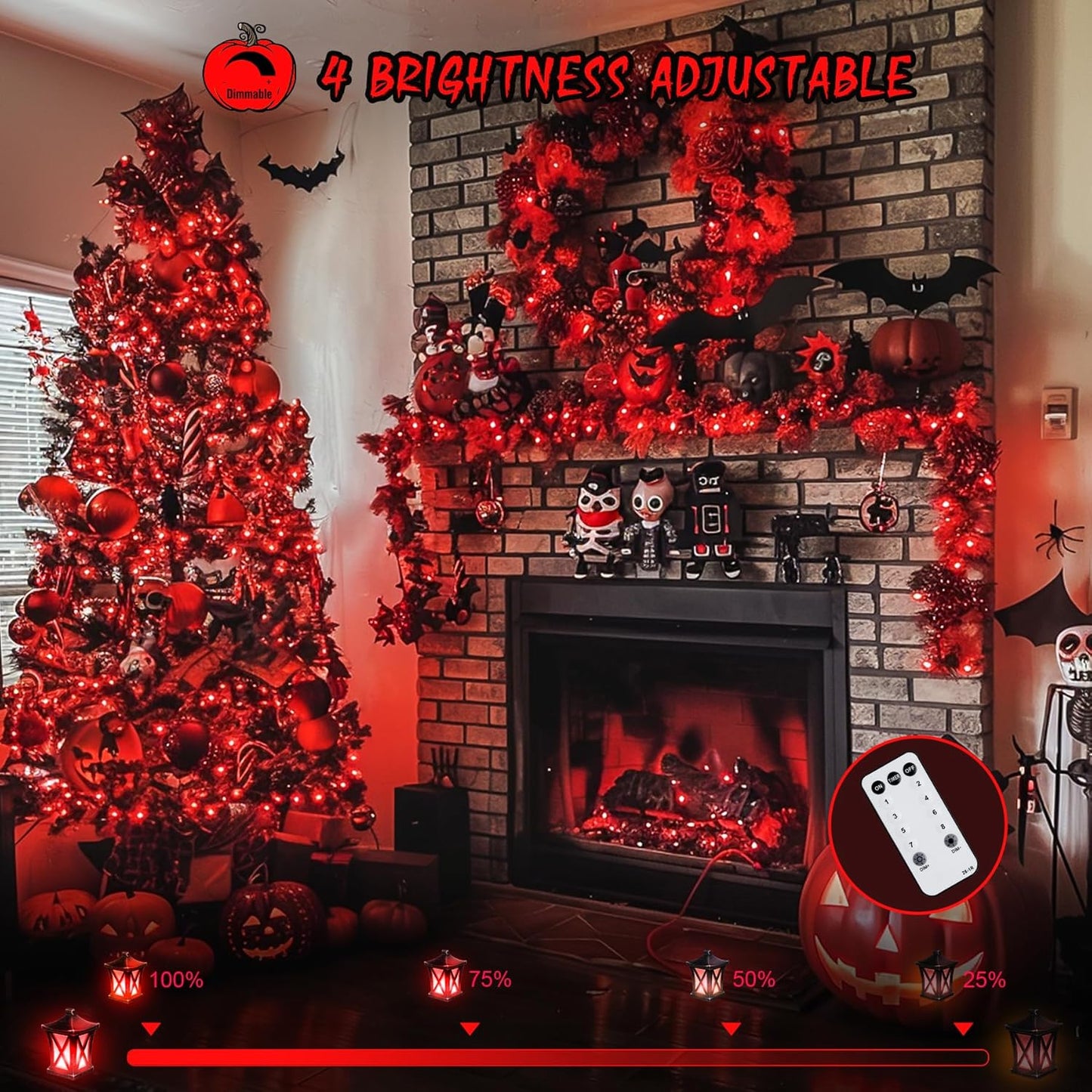 JMEXSUSS 600 LED Red Halloween Lights Outdoor Indoor, 168Ft Red Christmas String Lights Plug in Clear Wire, Light for Halloween Tree Outside Room Christmas Party Decorations