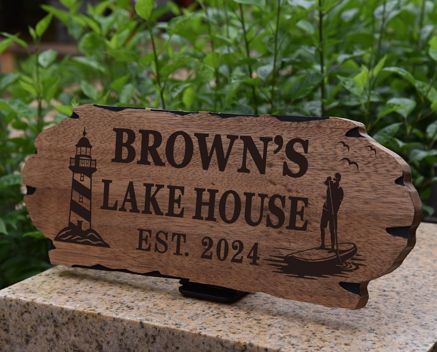 Personalized Cabin Sign - Rustic Wood Welcome Sign for Outdoor, Home Wall Decor,Farmhouse Decor, Custom Backyard Sign,Carved wood sign.3D Carving Wood Sign.