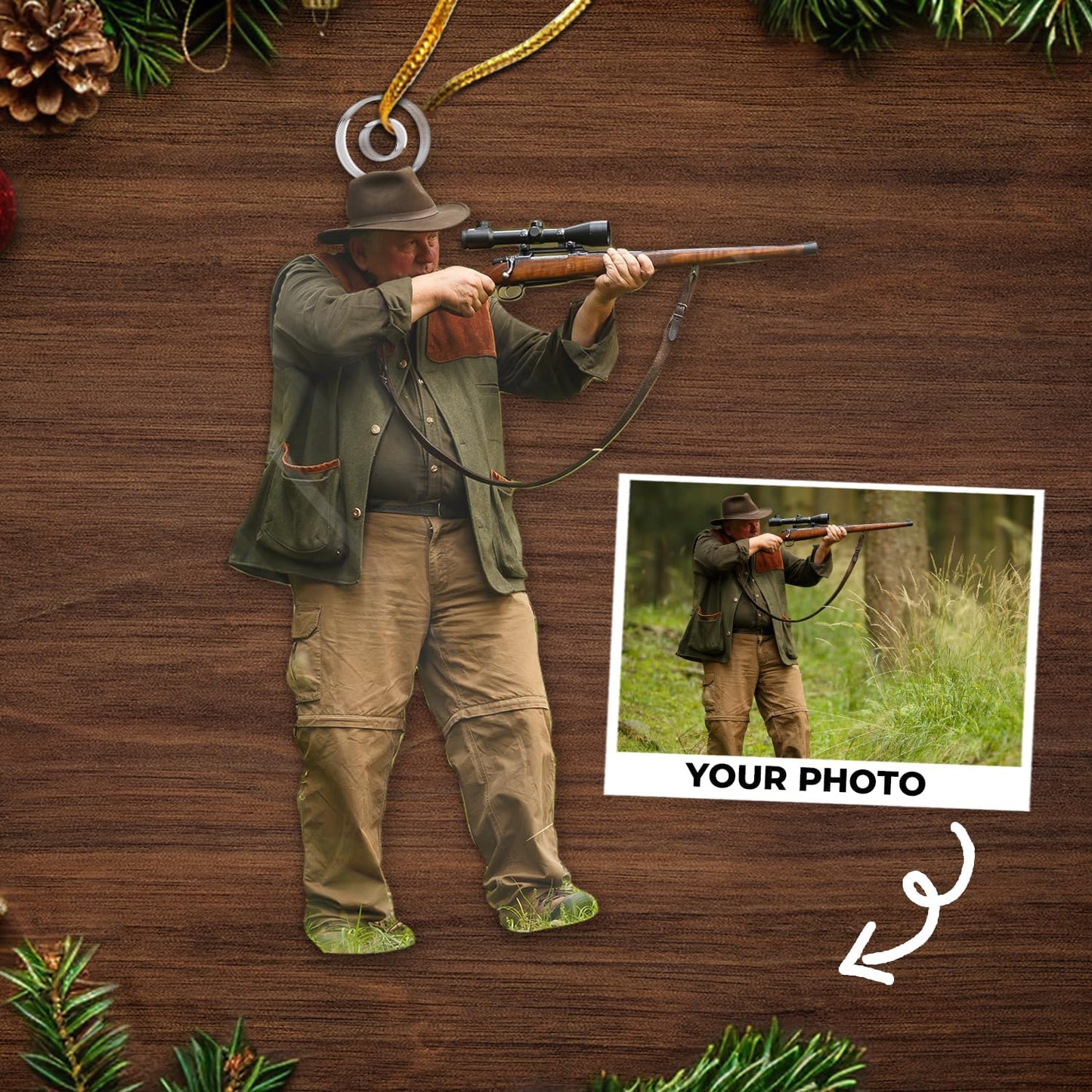 DOPTIKA Personalized Photo Christmas Ornament 2025, 2D Acrylic Hunting Ornaments for Christmas Tree, Personalized Photo Gifts for Hunters, Dad, Brother, Friends, Tree Decoration