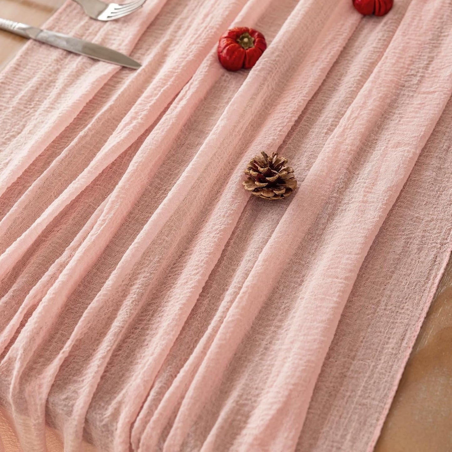 6pcs Pink Gauze Rustic Cheesecloth Table Runner 120 Inch 10 FT for Wedding Baby Shower Bridal Shower Birthday Engagement Garden Outdoor Party Long Sheer Boho Decorations
