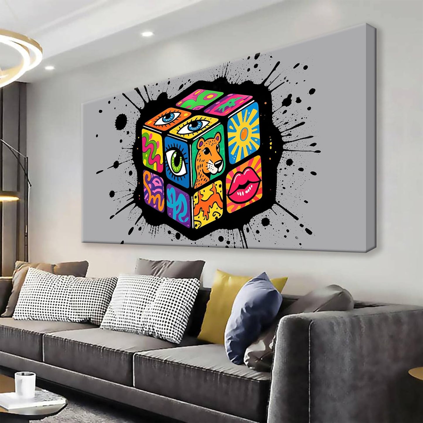 TAIJXAGSG Large Abstract Wall Art Canvas Art Wall Decor Graffiti Cube Wall Art Canvas Picture Painting Artwork For Bedroom Dinning Room Multicolor Wall Artwork 29x58 In