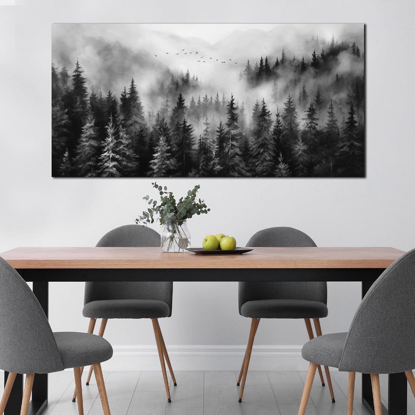 Large Pictures for Living Room Foggy Forest Canvas Wall Art for Bedroom Black Home Office Wall Decor 29 x 59 Inch