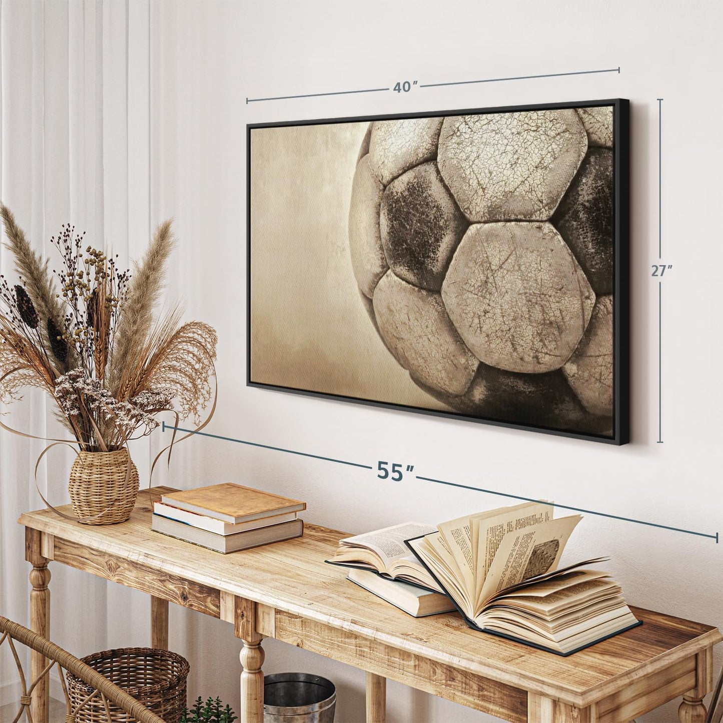 Elephant Stock Worn Soccer Ball Wall Art - Horizontal Framed Canvas - 1-Piece Living Room Wall Decor - Photography sports Canvas Print - Brown and Gray Decor for Wall - 40" X 27"