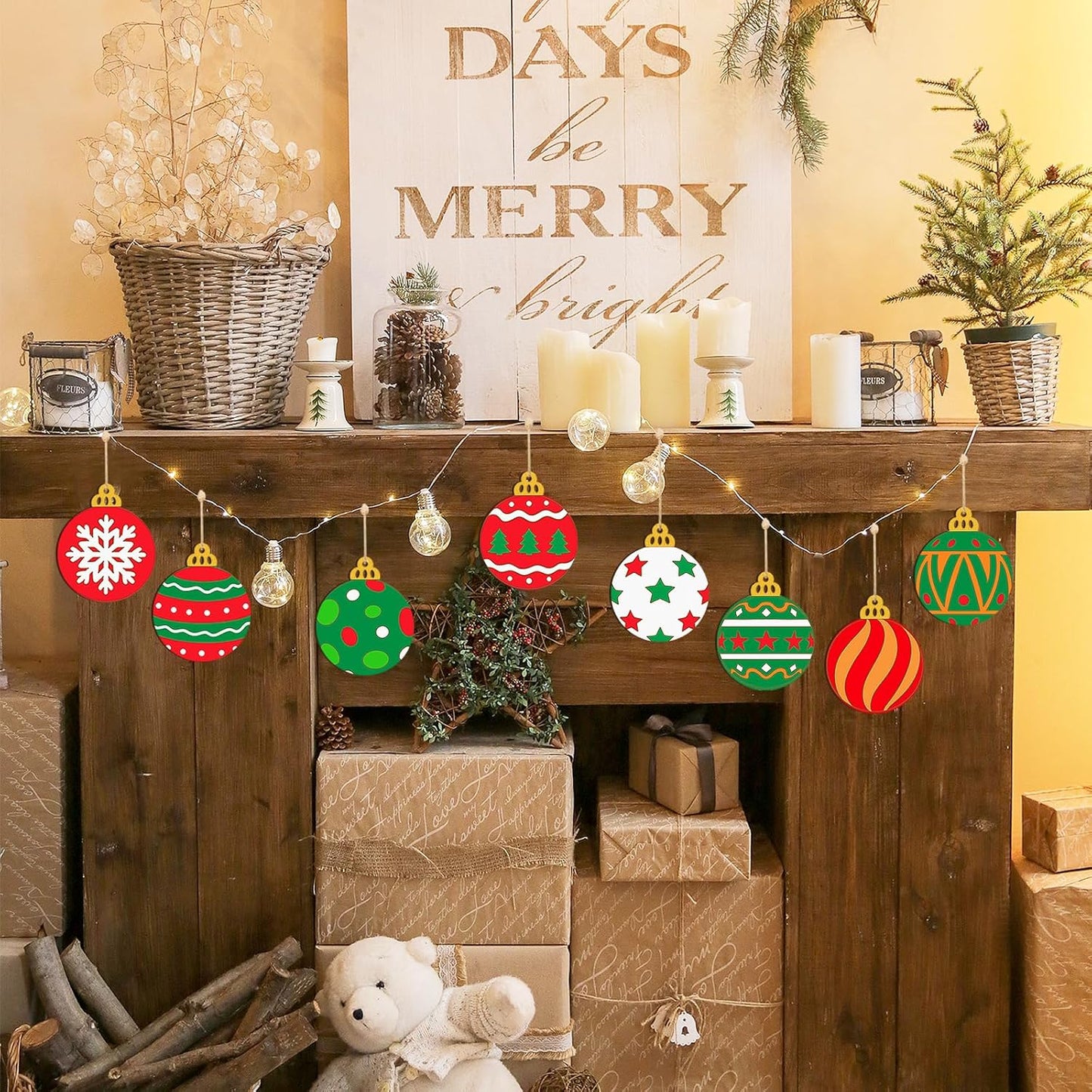 Wooden Christmas Ornaments to Paint Bell Decoration Cutouts Unfinished 36PCS, DIY Blank Unfinished Christmas Tree Wood Discs Ornament for Home Crafts Hanging