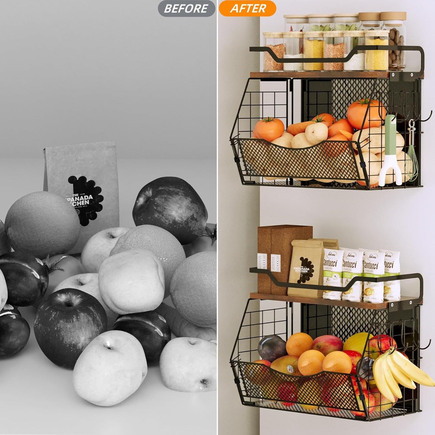 Magnetic Shelf for Fridge with Wood Lid, Magnetic Spice Rack for Refrigerator Large Capacity Sturdy with 4 Hooks,Magnetic Basket for Kitchen Pantry Laundry (1 Set with Buckles)