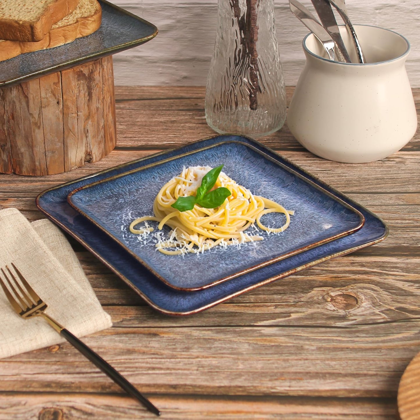 Porcelain Dinner Plates set dessert salad dish Set of 4, Main Dish for Steak, Bread, Pasta, Salad, Microwave Oven and Dishwasher Safe, Scratch Resistant Reusable 7.5 INCH Square