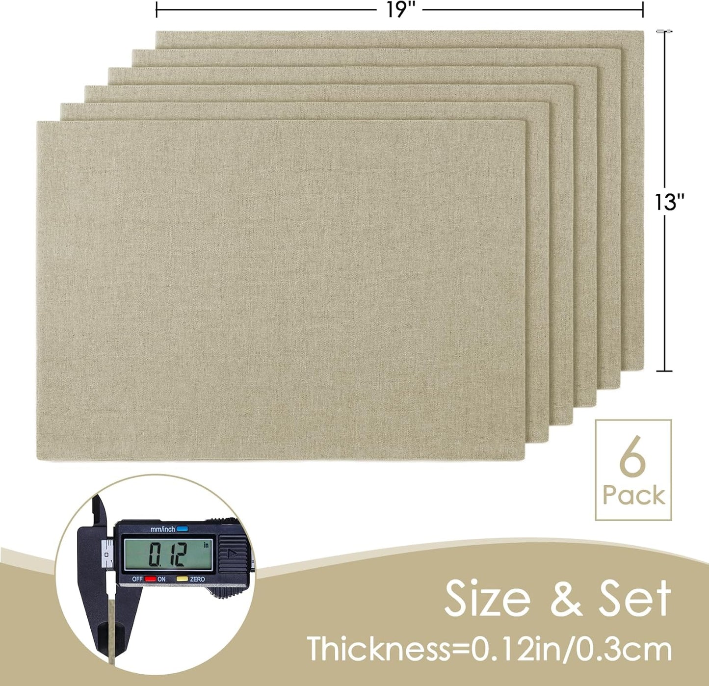 MANSPHIL Cloth Placemats Set of 6, Double Layer Faux Linen Place Mats Heat Resistant Washable Table Mats for Dining Kitchen Indoor Outdoor Use - 13x19 Inch Beige